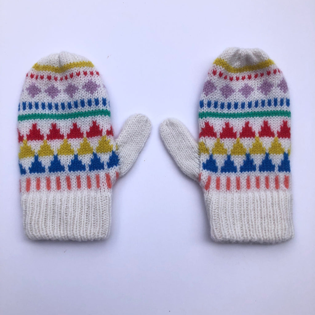 Lambswool Kids Mittens on a String: Geometric Fairisle Knit