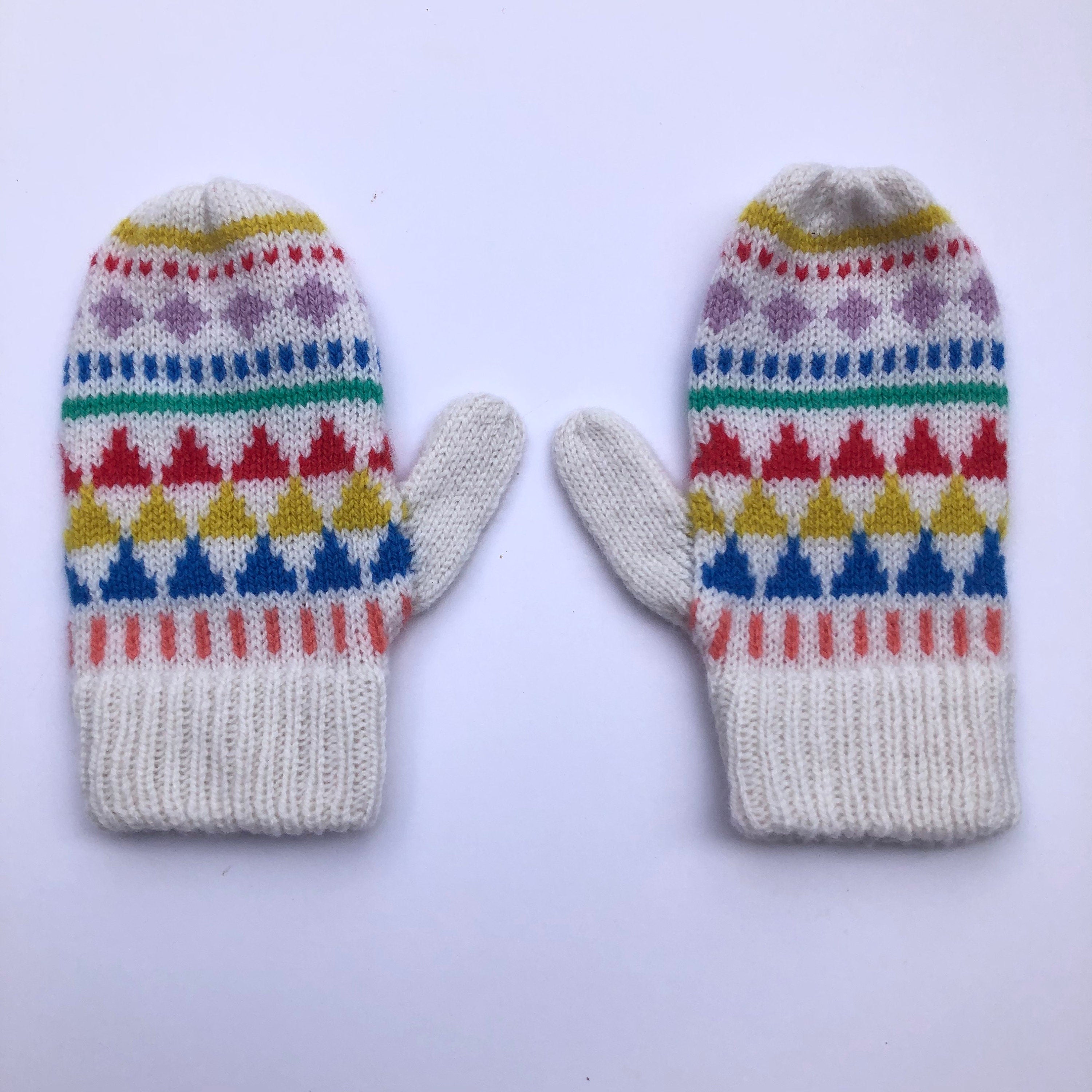 Lambswool Kids Mittens on a String: Geometric Fairisle Knit