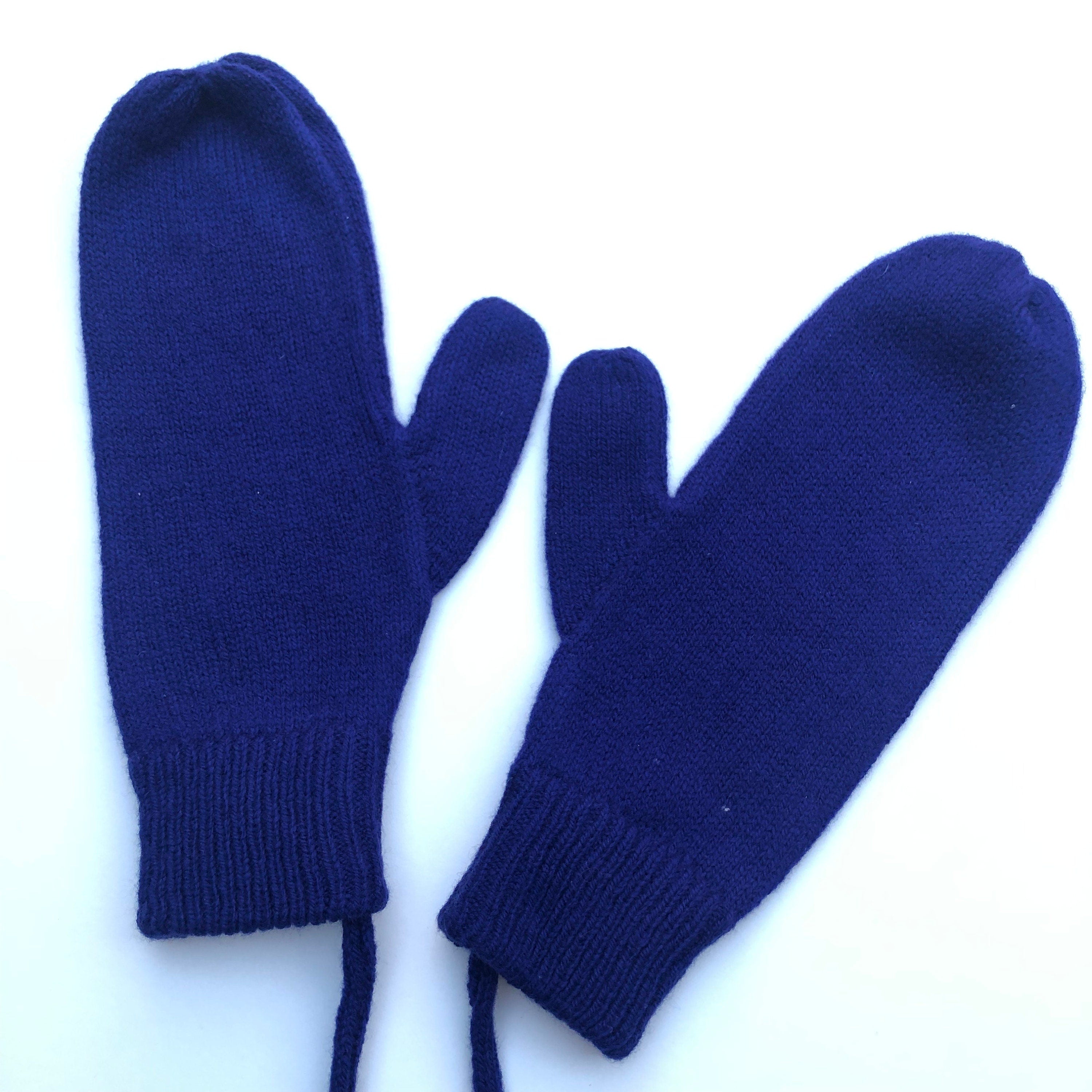 Navy Blue Mittens on a String for Women