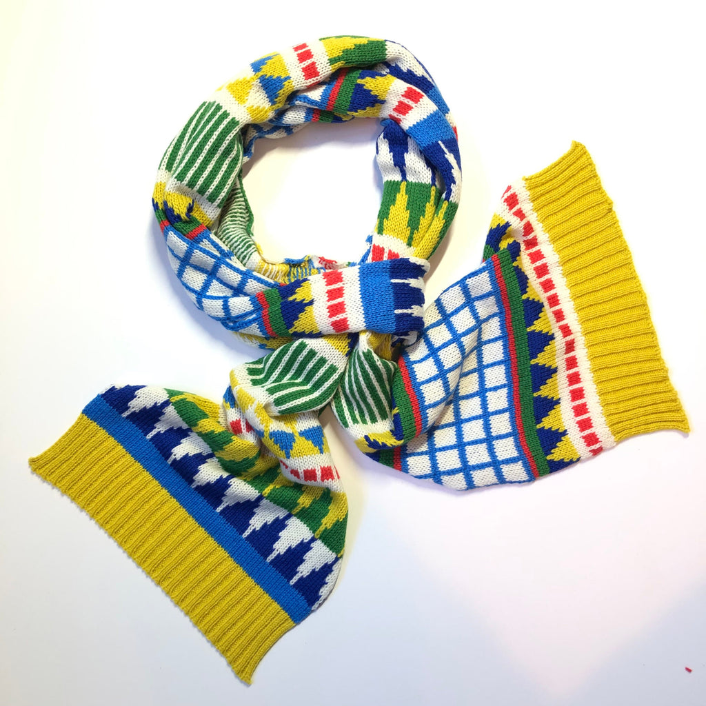 Yellow Knitted Kids Scarf - Geometric Fairisle Lambswool Design / Childrens Scarf