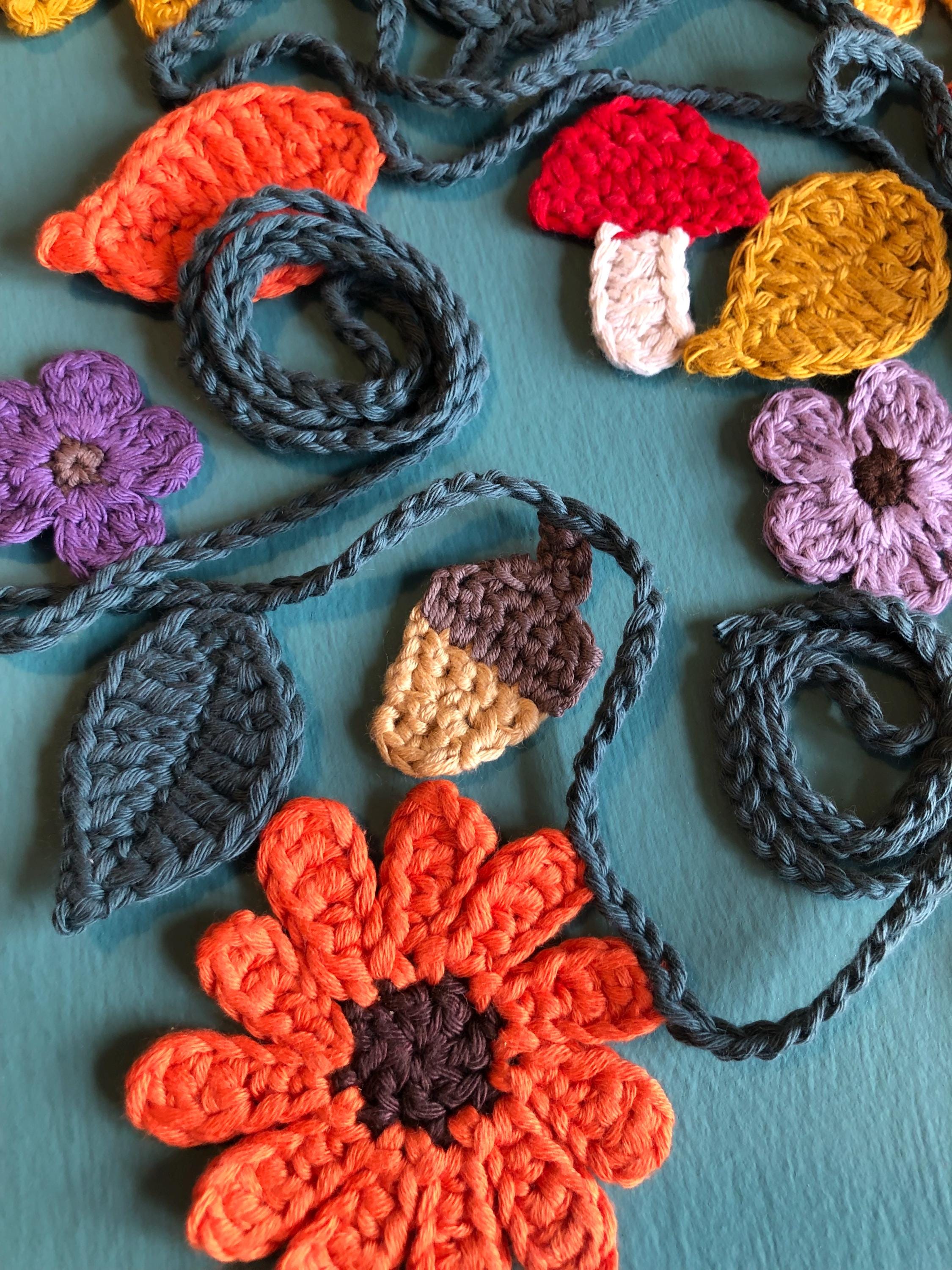 Autumn/Fall Garland of Flowers and Leaves handmade in Crochet
