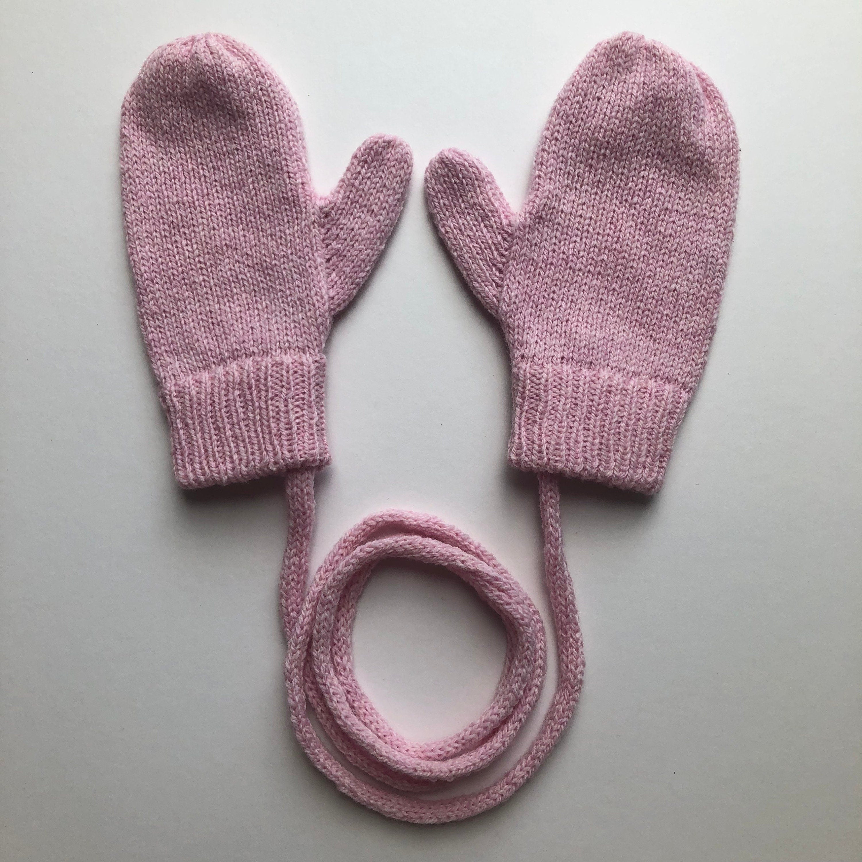 Pink Lambswool Knitted Mittens on a String