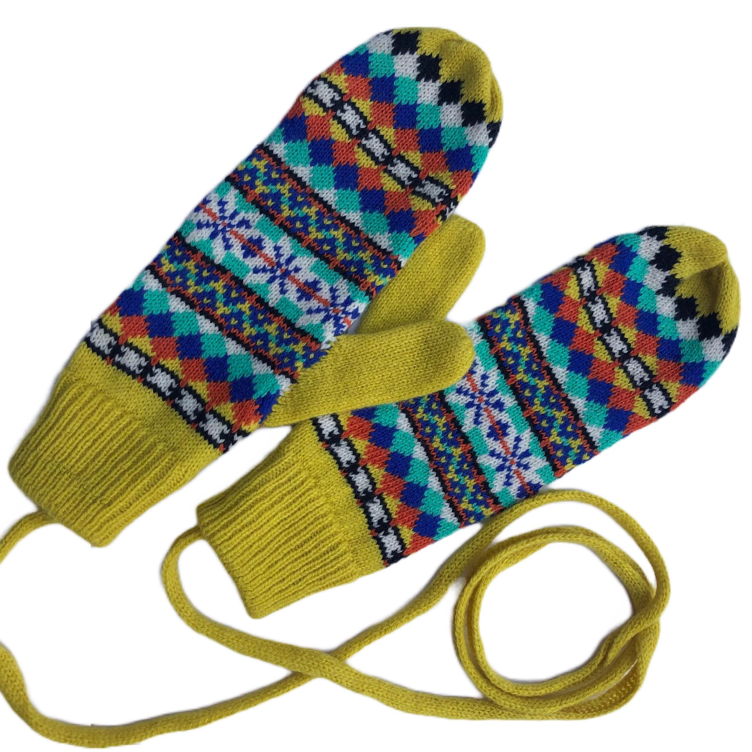 Yellow Mittens for Women - Soft Lambswool Knitted gloves (Available on a string or loose)