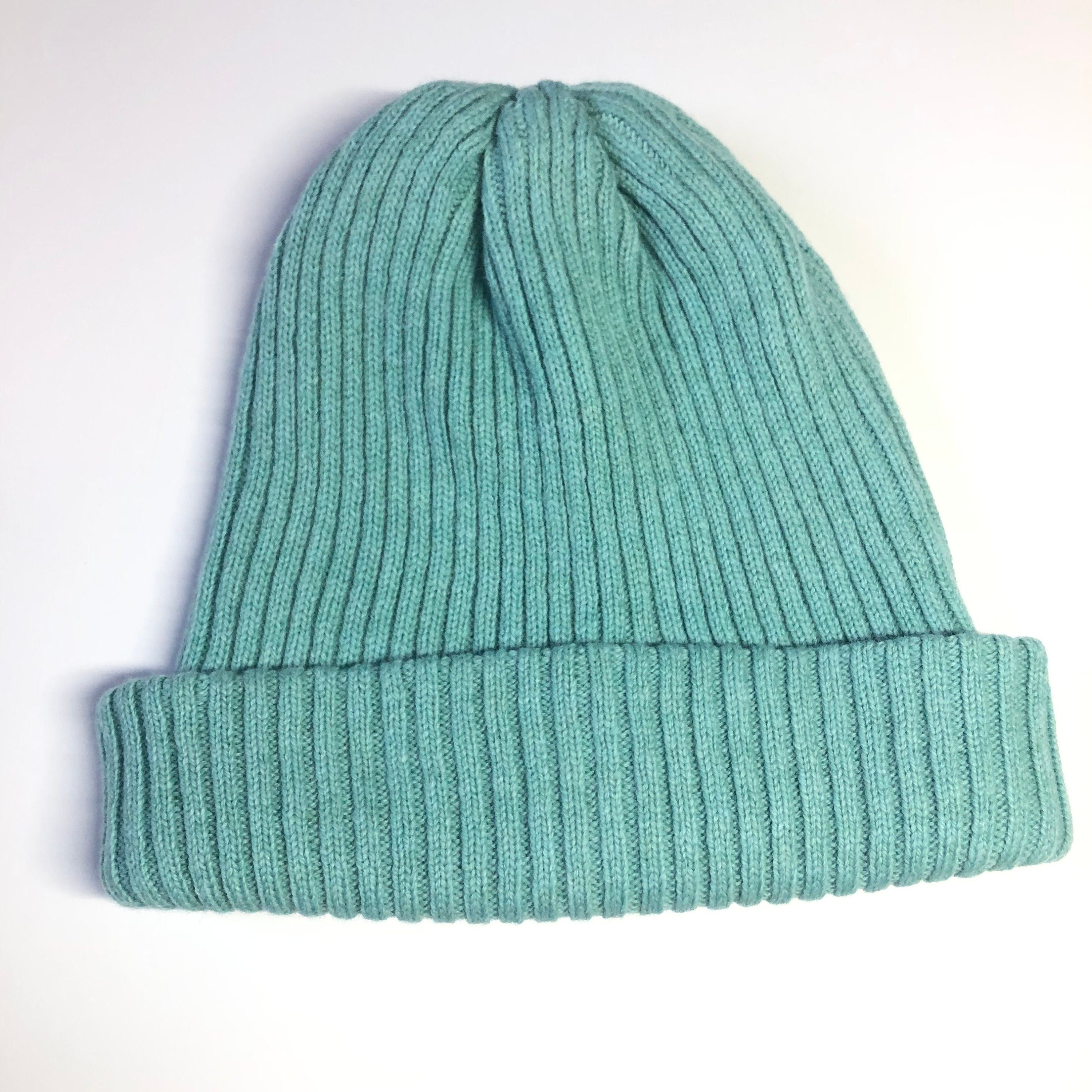 Sea Green Knitted Hat Lambswool Beanie for Men or Women