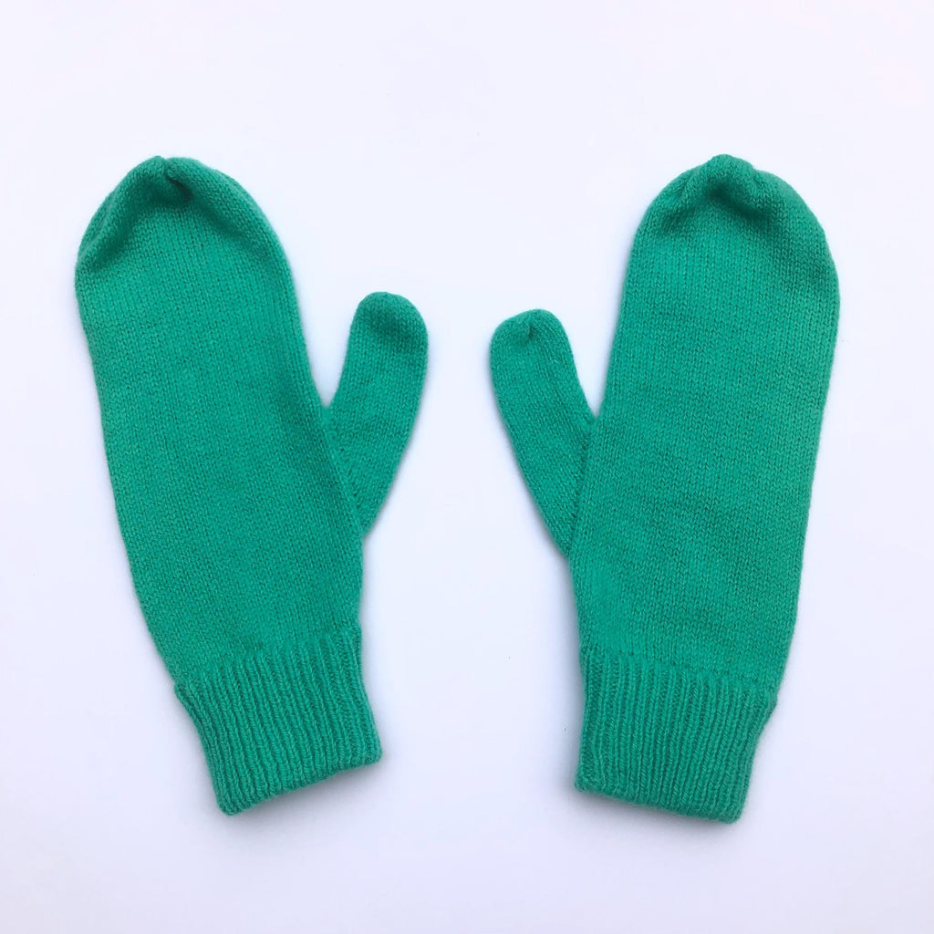 Mint Green Mittens on a String for Women / Lambswool Knitted Gloves