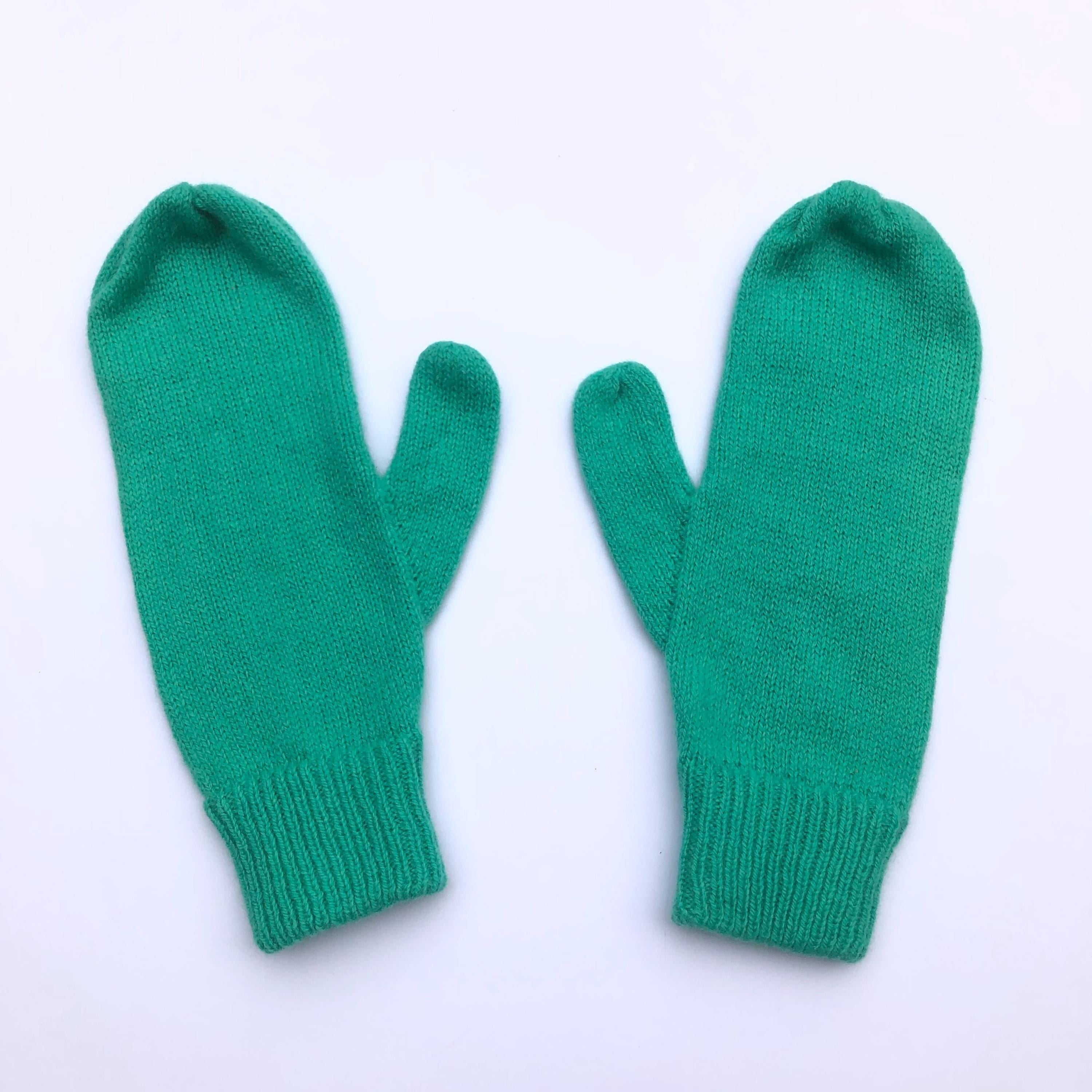 Mint Green Mittens on a String for Women / Lambswool Knitted Gloves