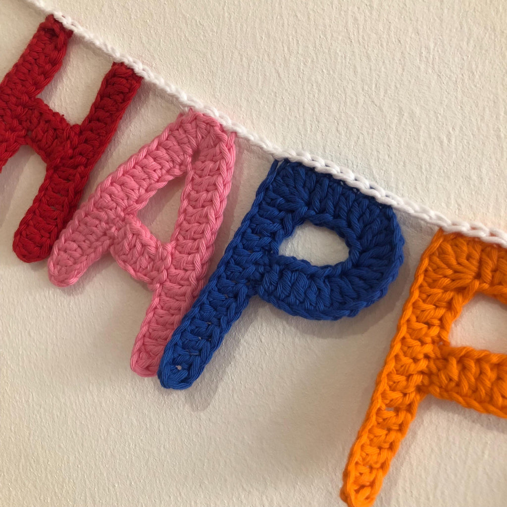 Personalised Happy Birthday Banner handmade in Crochet