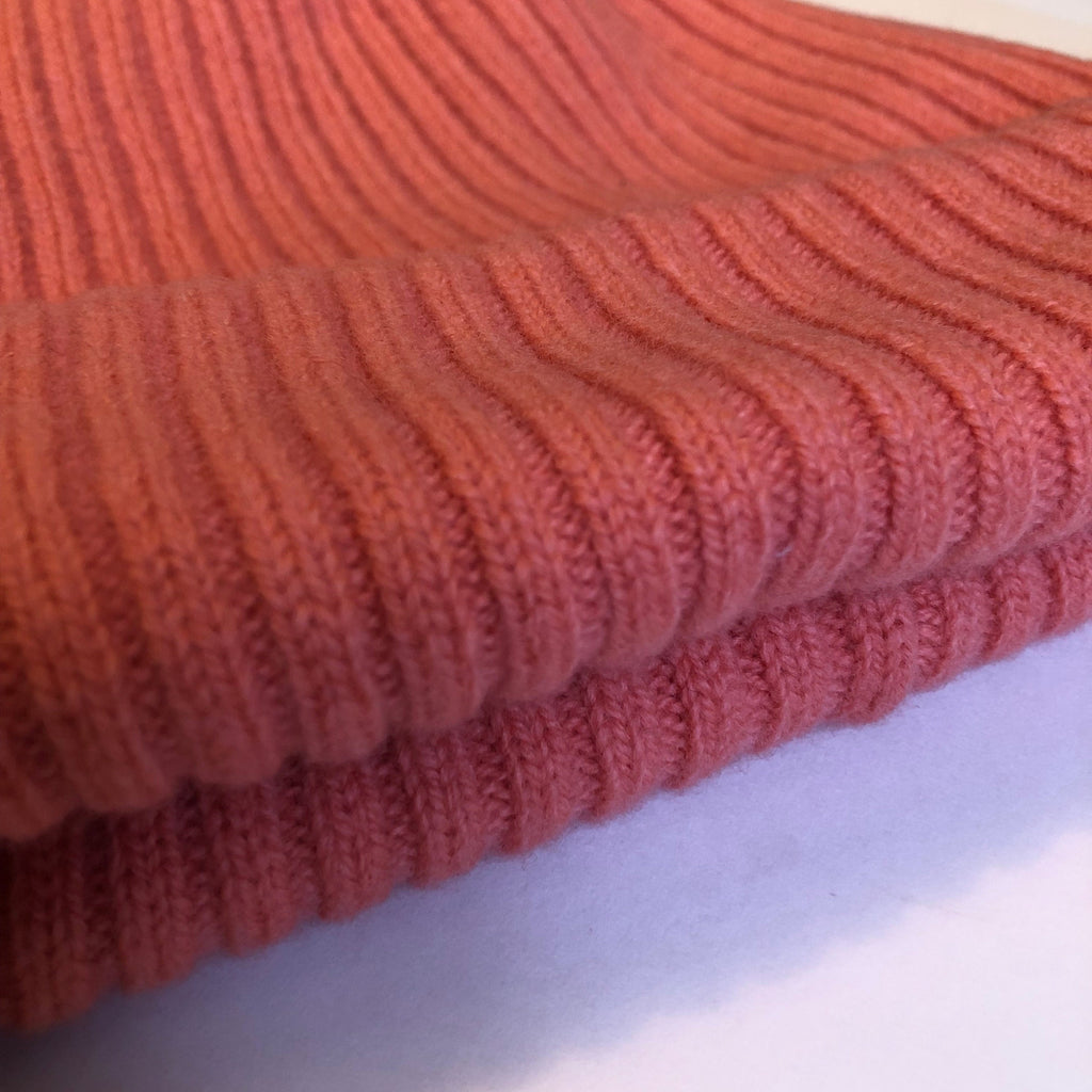 Orange/Pink Beanie Hat Knitted in Lambswool - For Men/Women