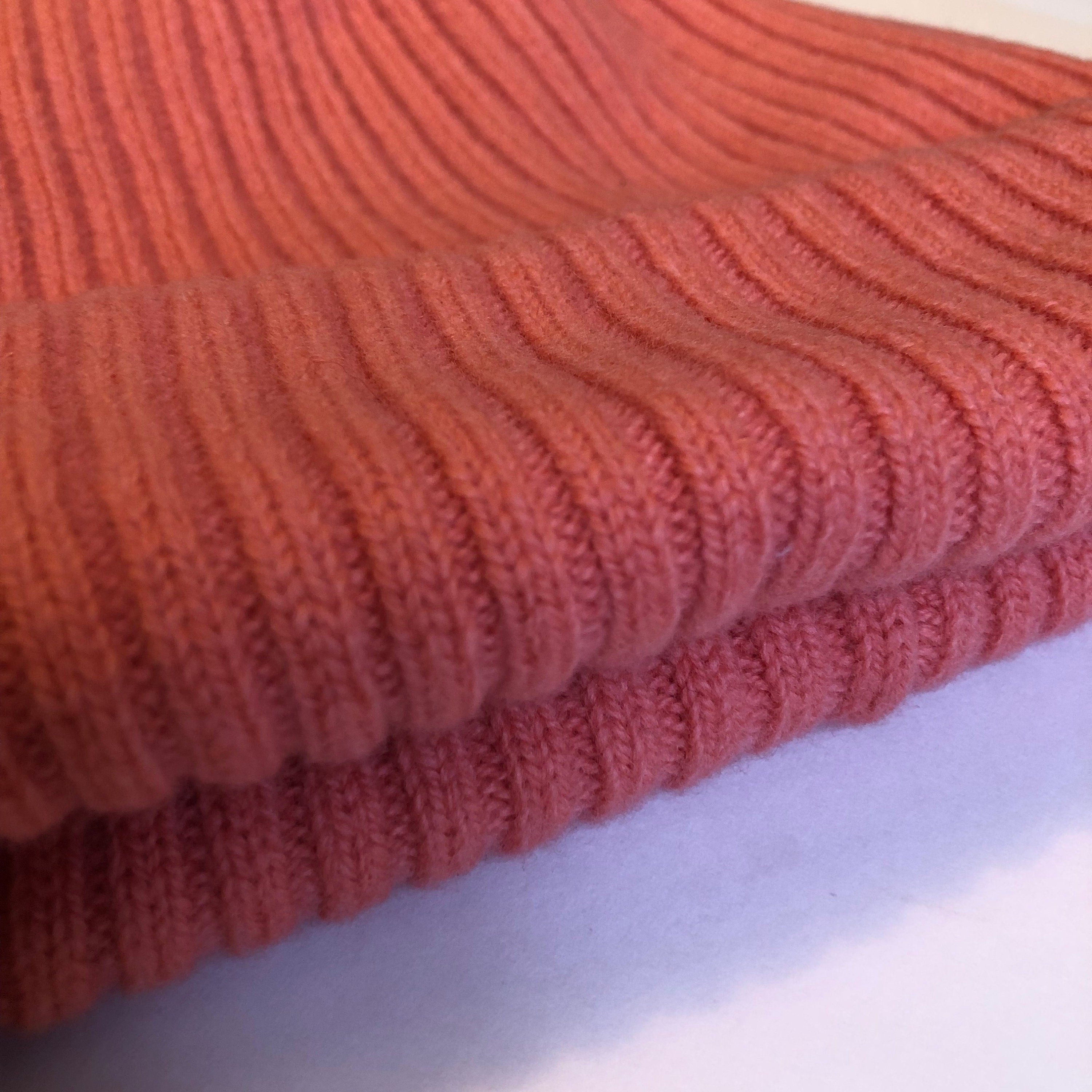 Orange/Pink Beanie Hat Knitted in Lambswool - For Men/Women