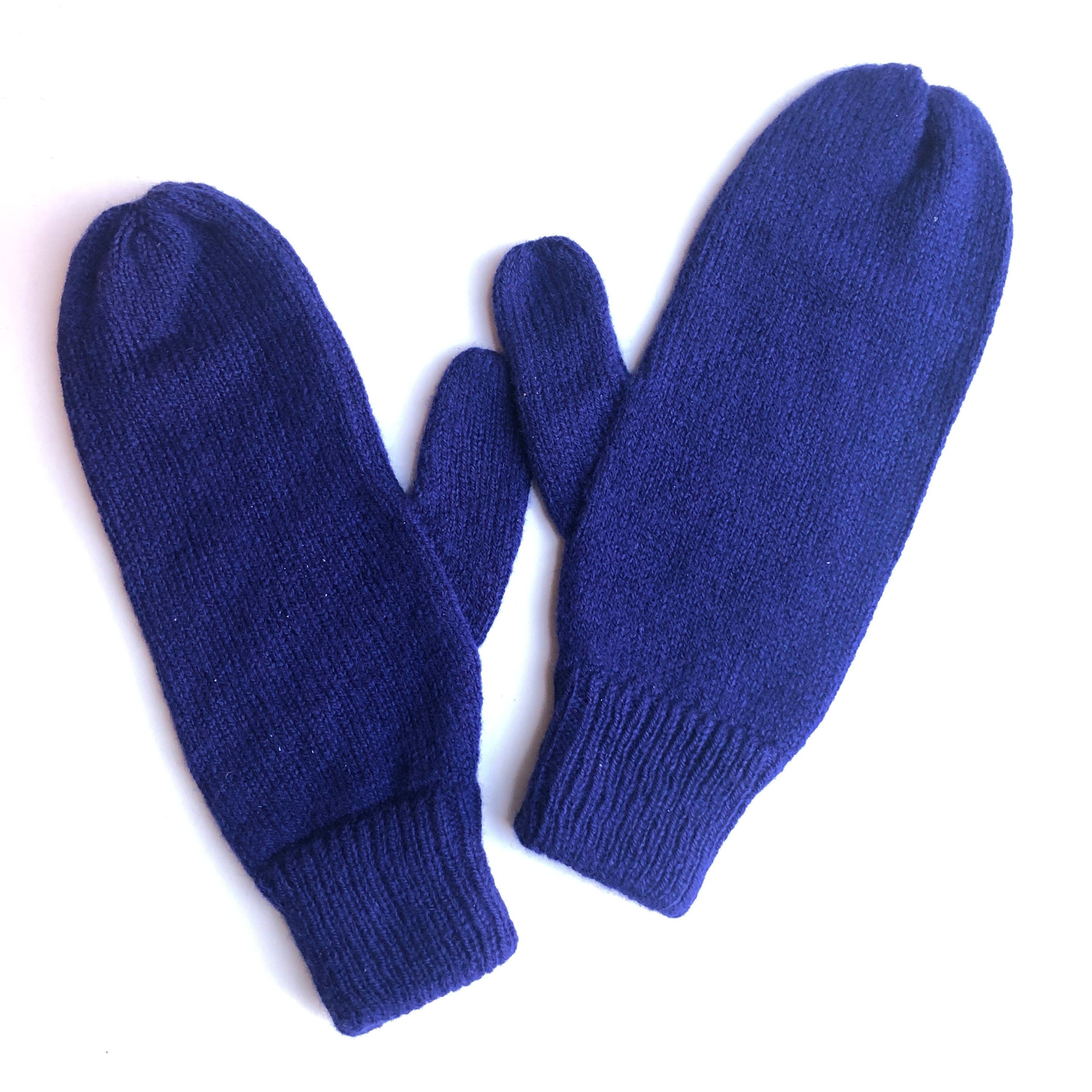 Navy Blue Mittens on a String for Women