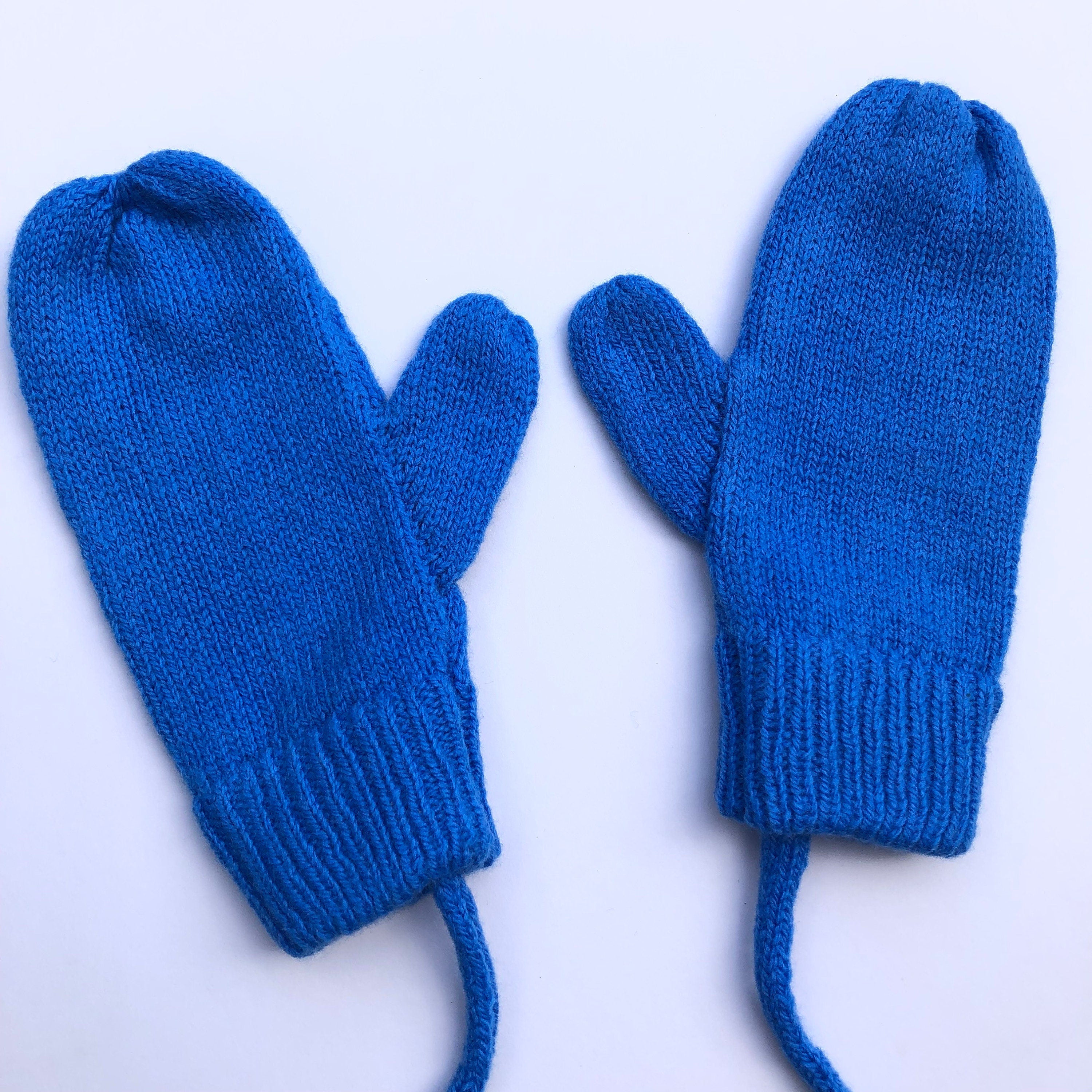 Light Blue Lambswool Mittens on a String: Knitted Kids Gloves