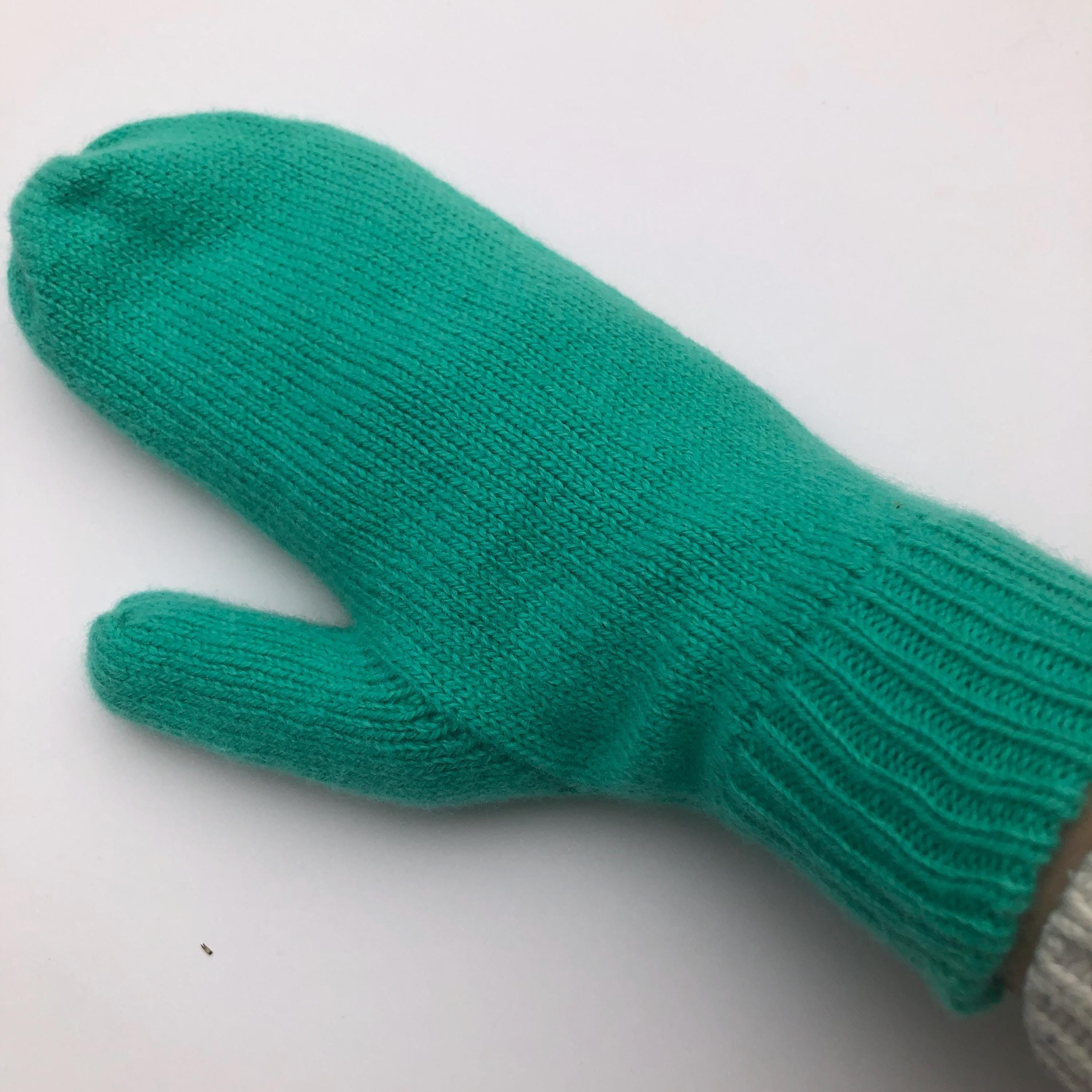 Mint Green Mittens on a String for Women / Lambswool Knitted Gloves
