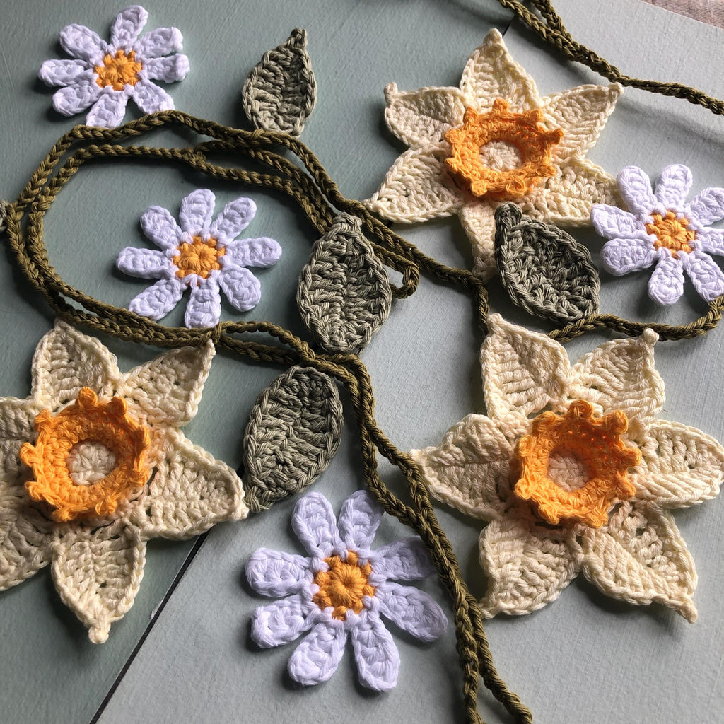 Easter Flowers Garland - Crochet Cotton Spring Wall Decoration
