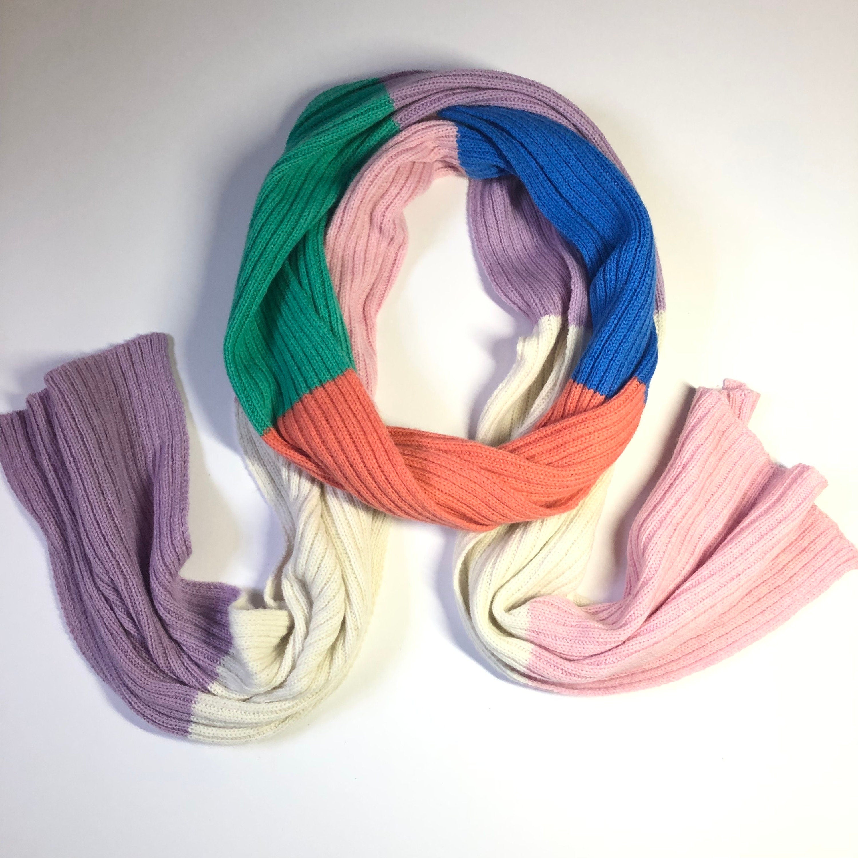 Handmade Colourblock Lambswool Scarf: Ribbed Knit Neck Warmer