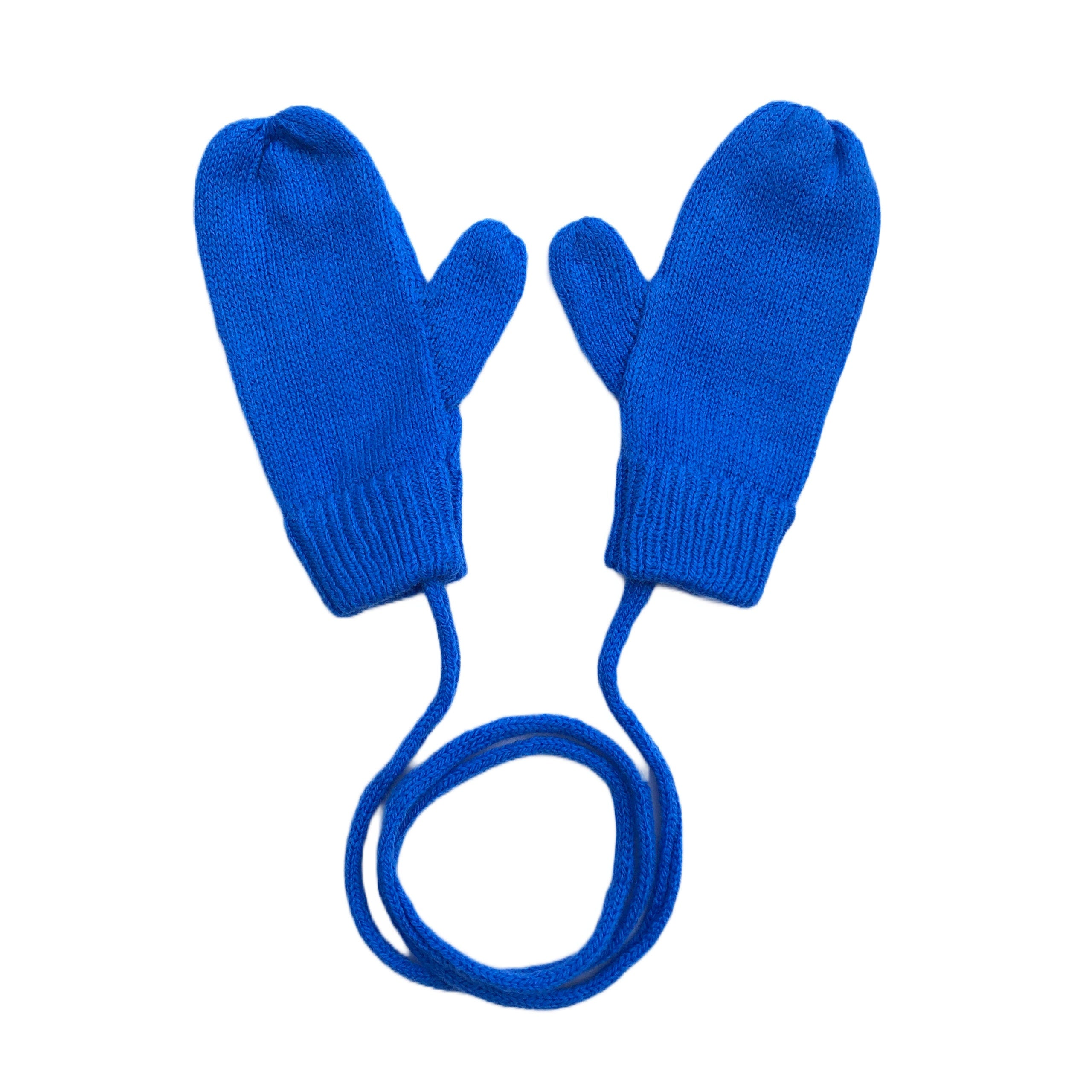 Light Blue Lambswool Mittens on a String: Knitted Kids Gloves