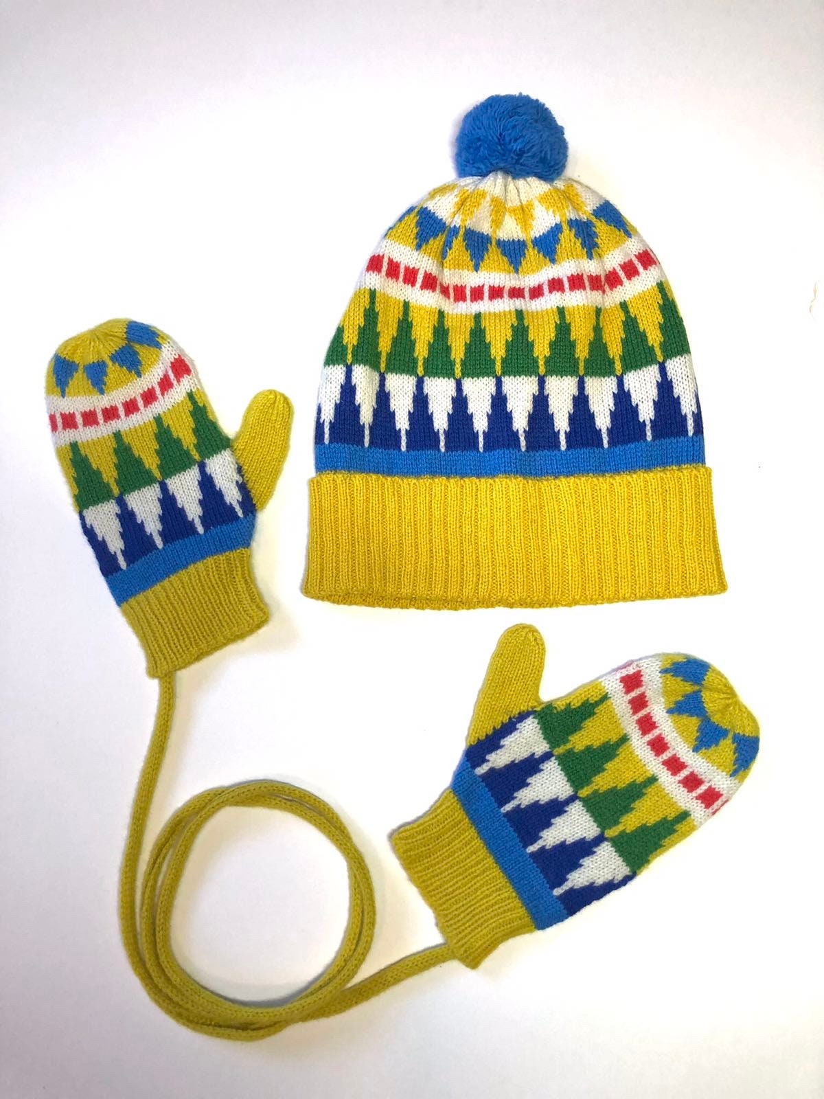 Fair Isle Knitted Lambswool Kids Mittens on a String