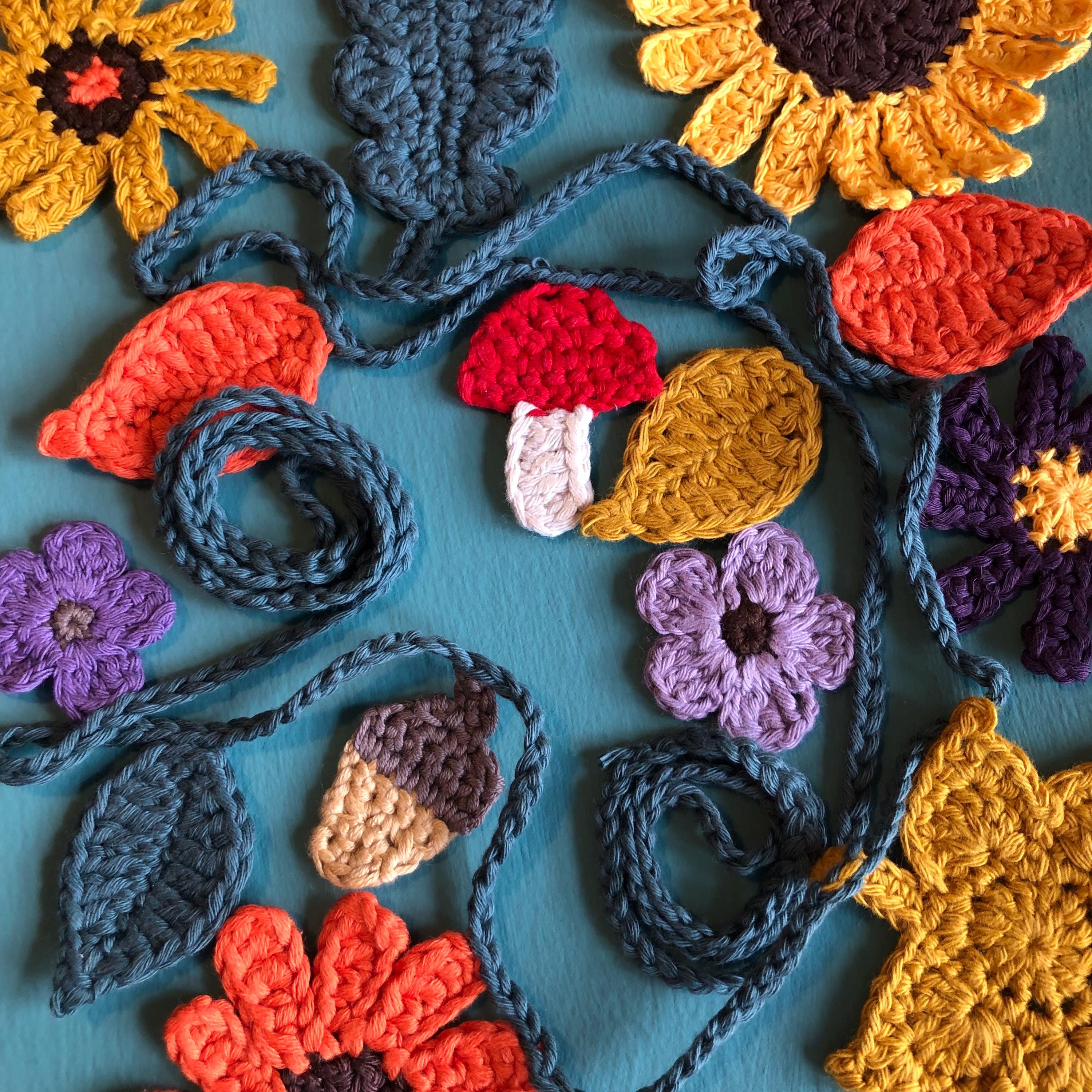 Autumn/Fall Garland of Flowers and Leaves handmade in Crochet