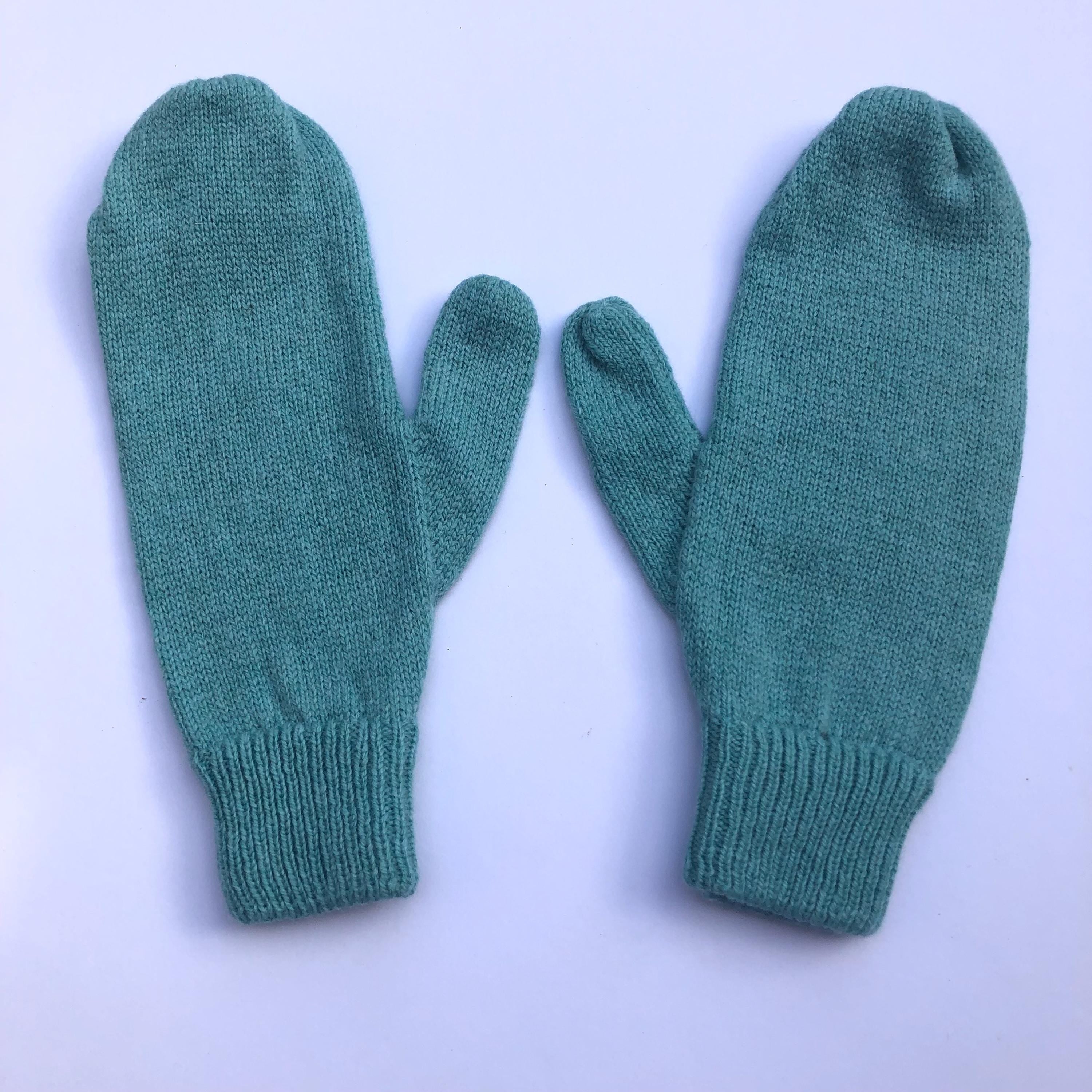 Sea Green Mittens on a String (Or loose) / Women’s Lambswool Knitted Gloves