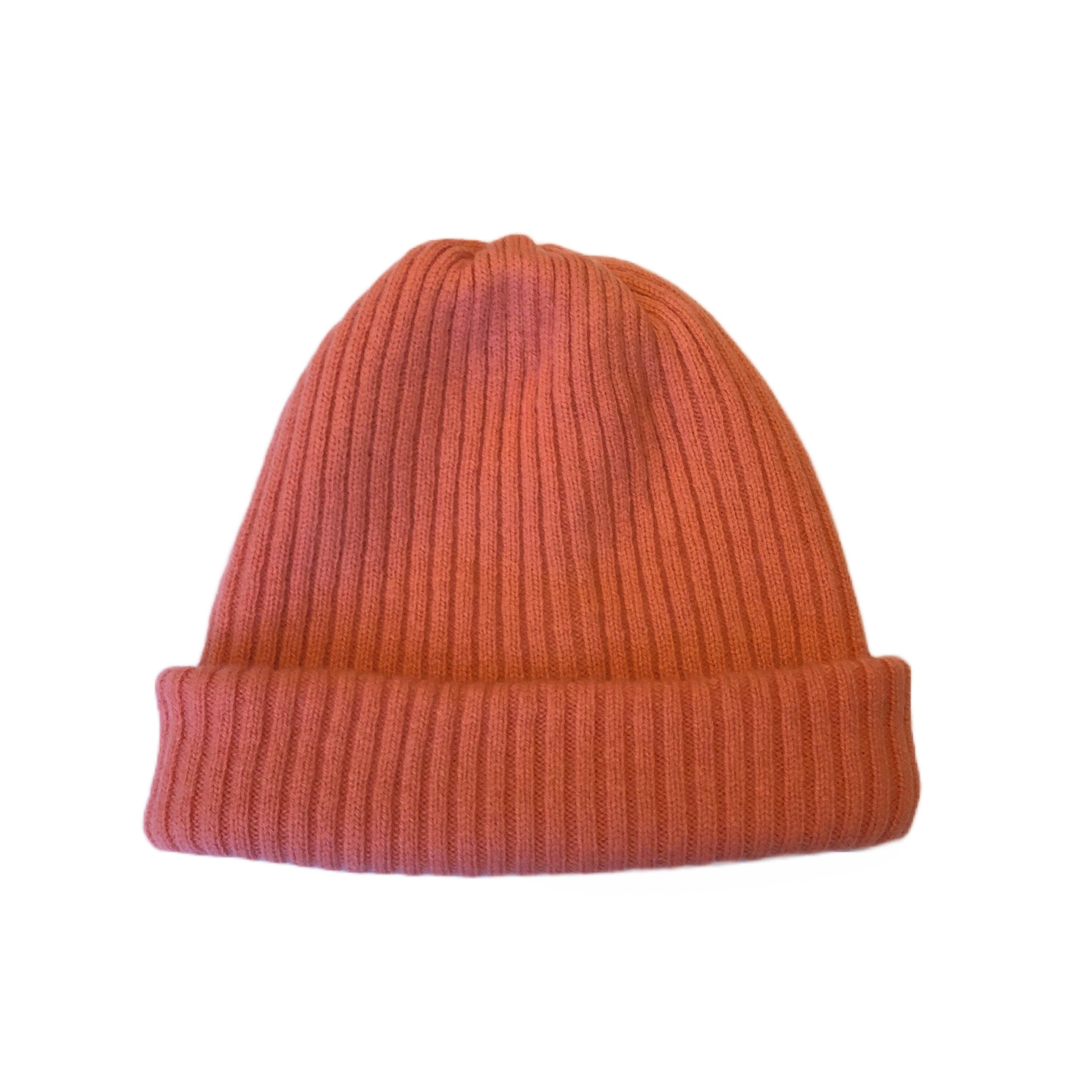 Orange/Pink Beanie Hat Knitted in Lambswool - For Men/Women