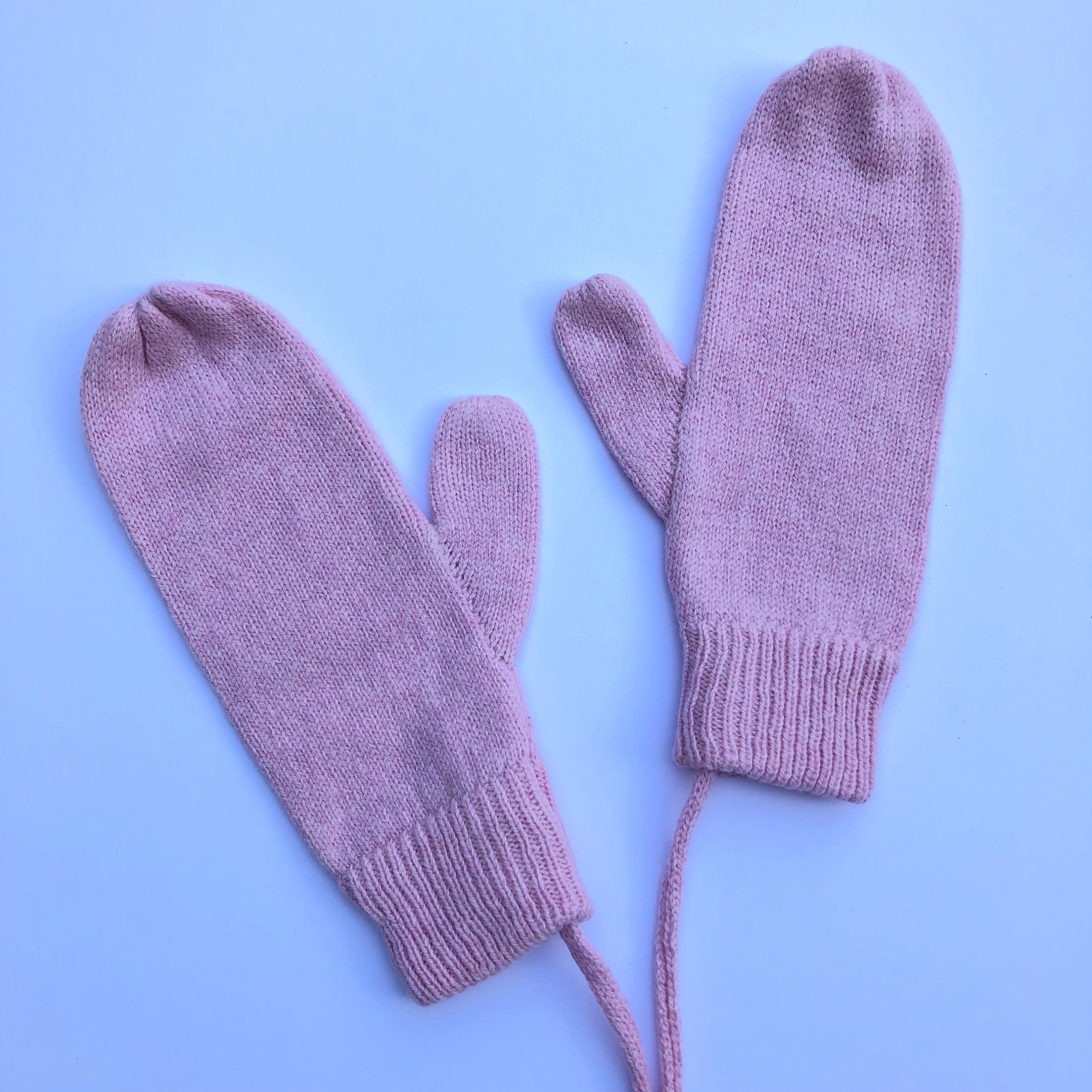 Pink Lambswool Knitted Mittens on a String