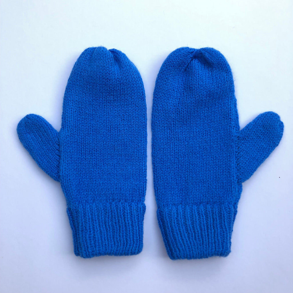 Light Blue Lambswool Mittens on a String: Knitted Kids Gloves