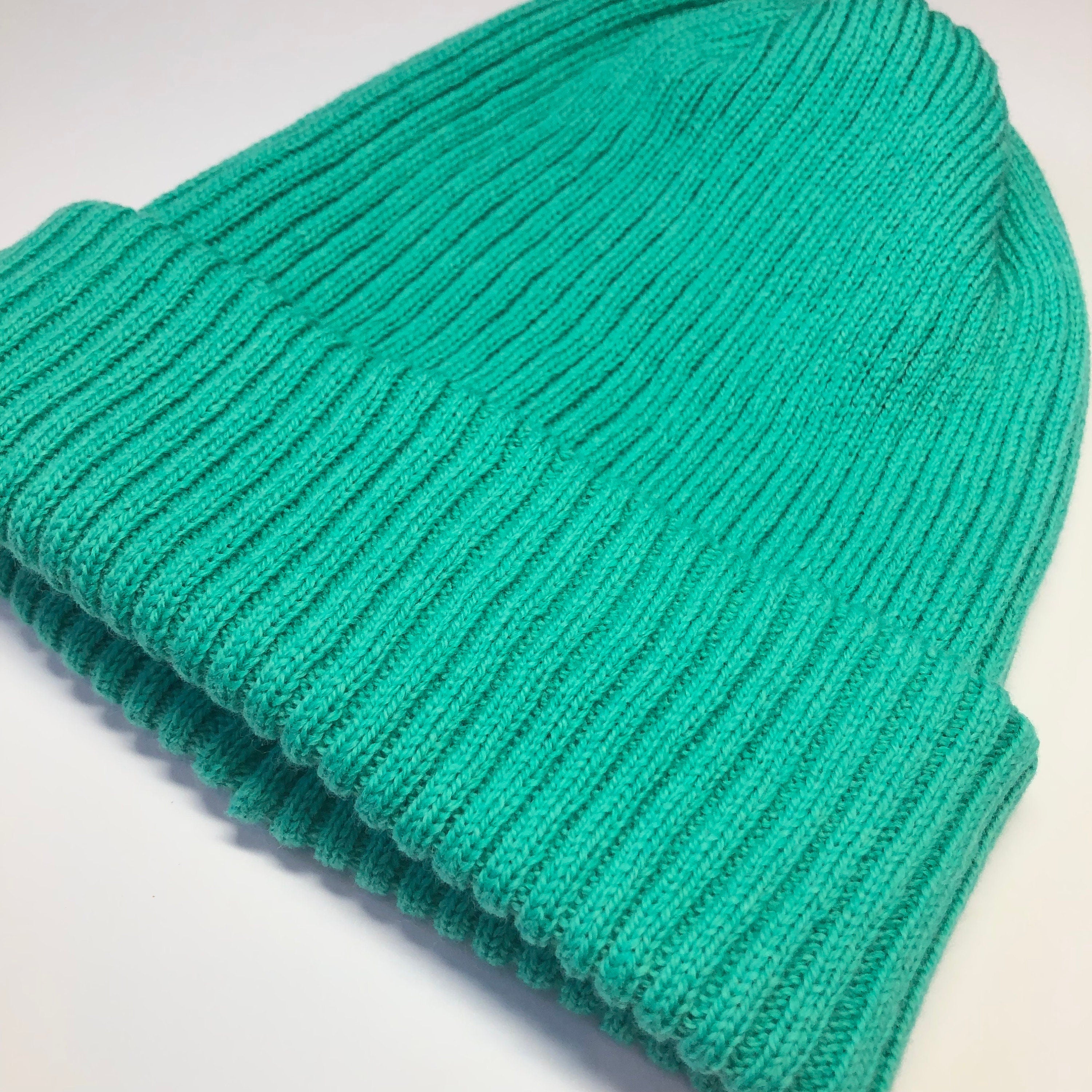Mint Green Lambswool Beanie: Ribbed Knit, Double Layer Warmth