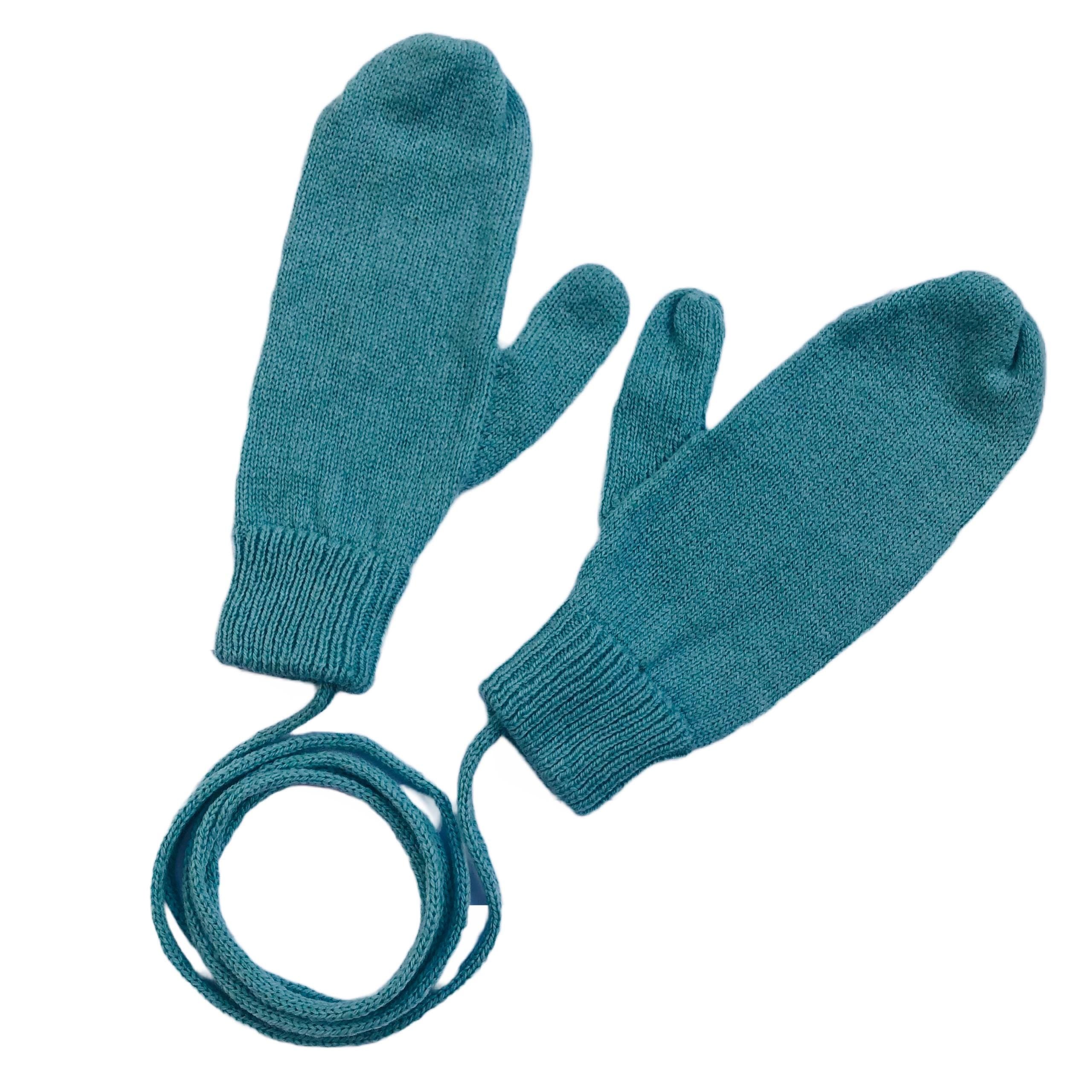 Sea Green Mittens on a String (Or loose) / Women’s Lambswool Knitted Gloves