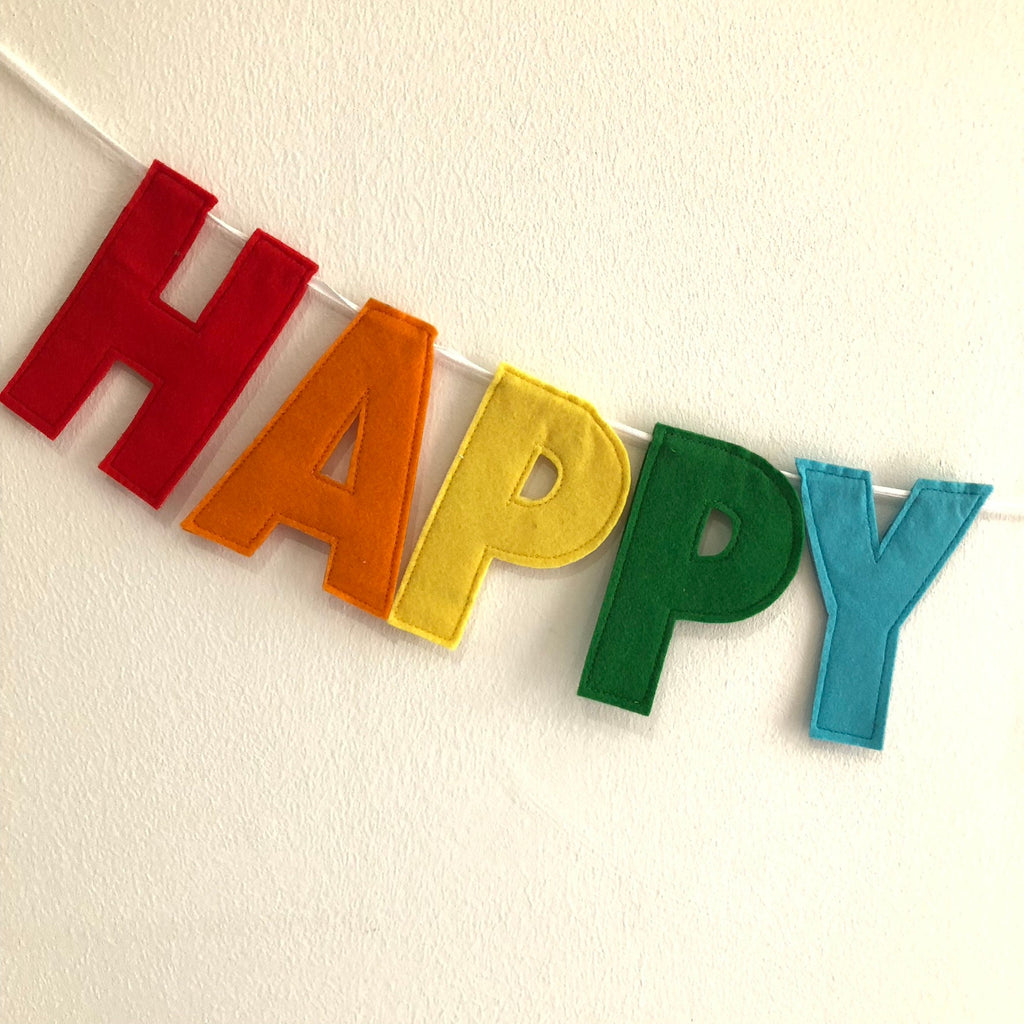 Personalised Happy Birthday Bunting / Felt Celebration Banner / Rainbow Colours Garland