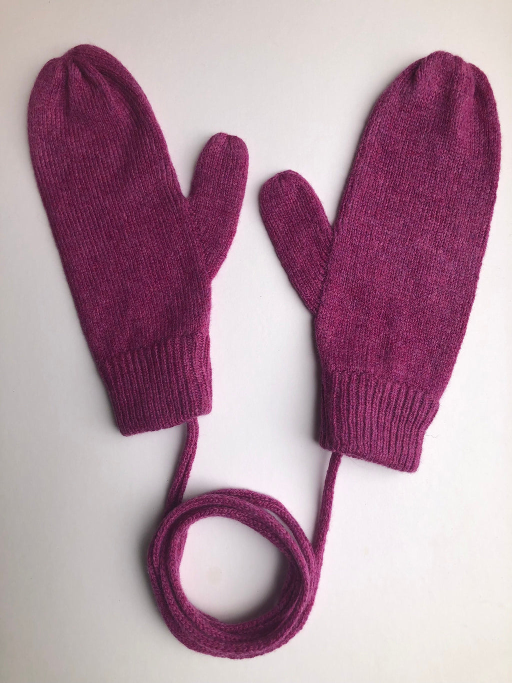 Dark Pink Ladies Mittens knitted in soft Lambswool