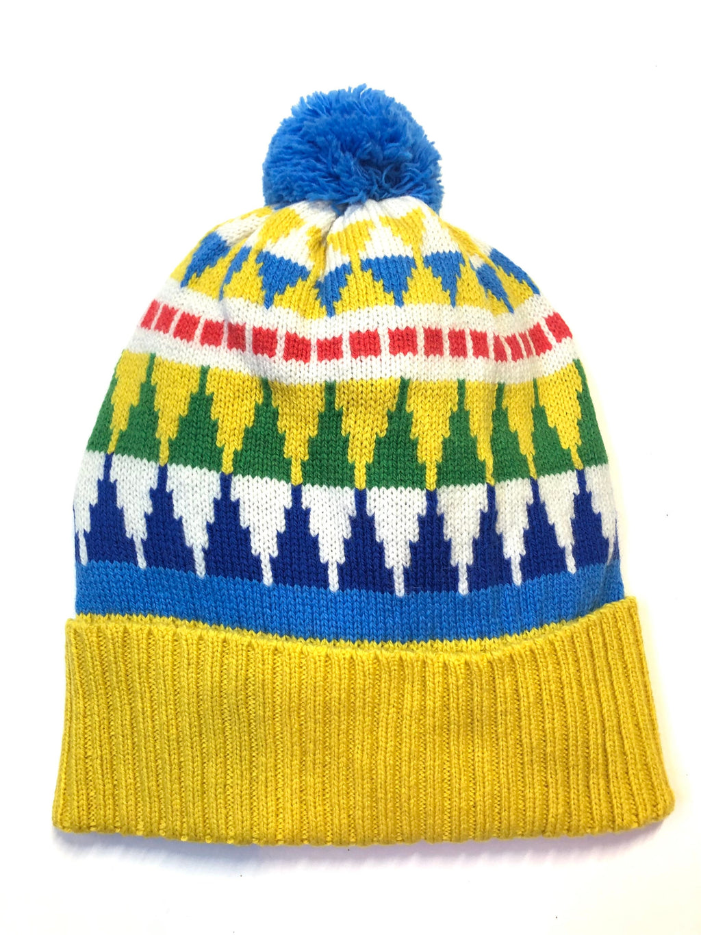 Knitted Lambswool Bobble Hat / Geometric Fairisle Winter Woolly Hat - Adult Size Beanie
