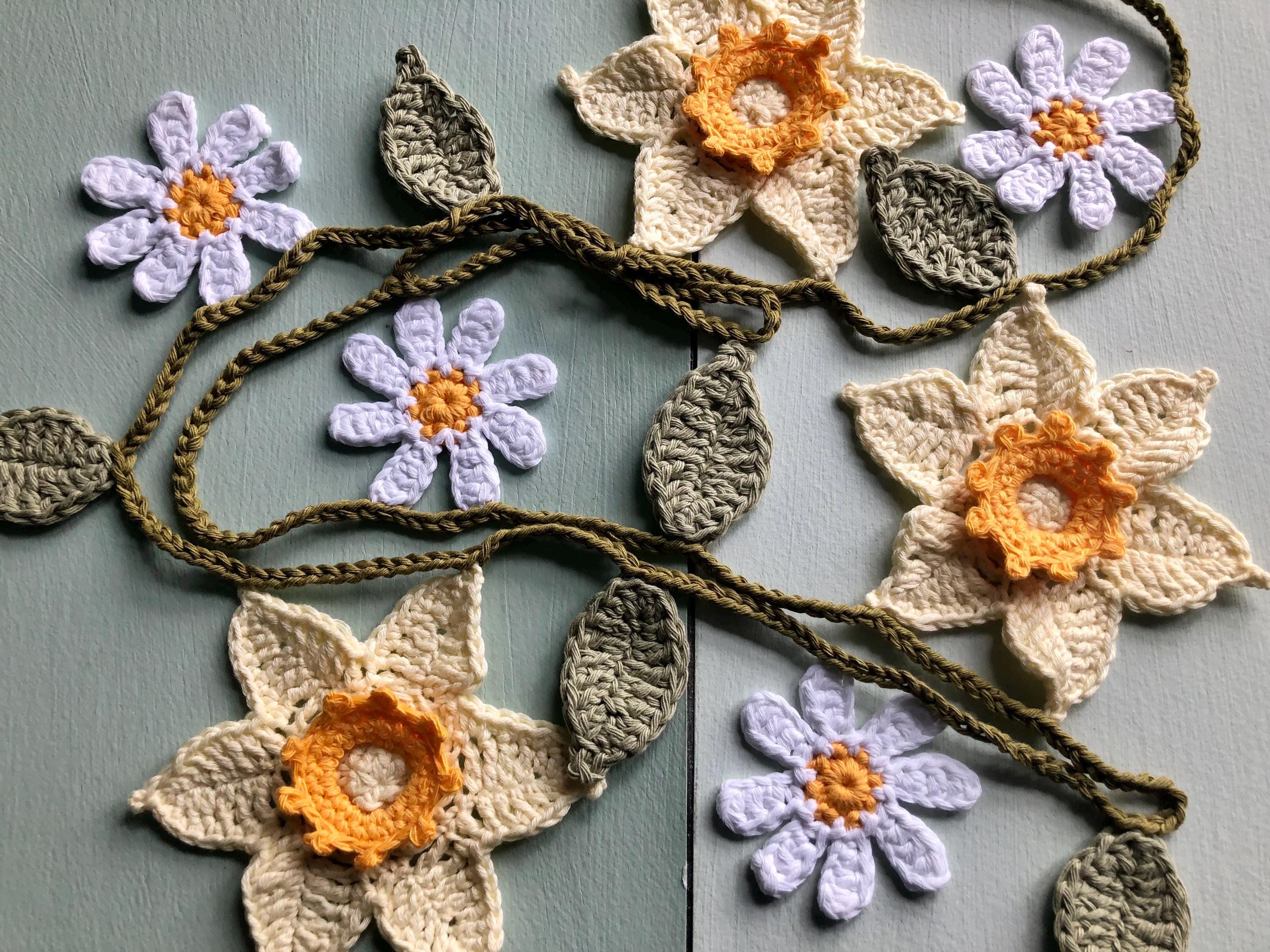 Easter Flowers Garland - Crochet Cotton Spring Wall Decoration