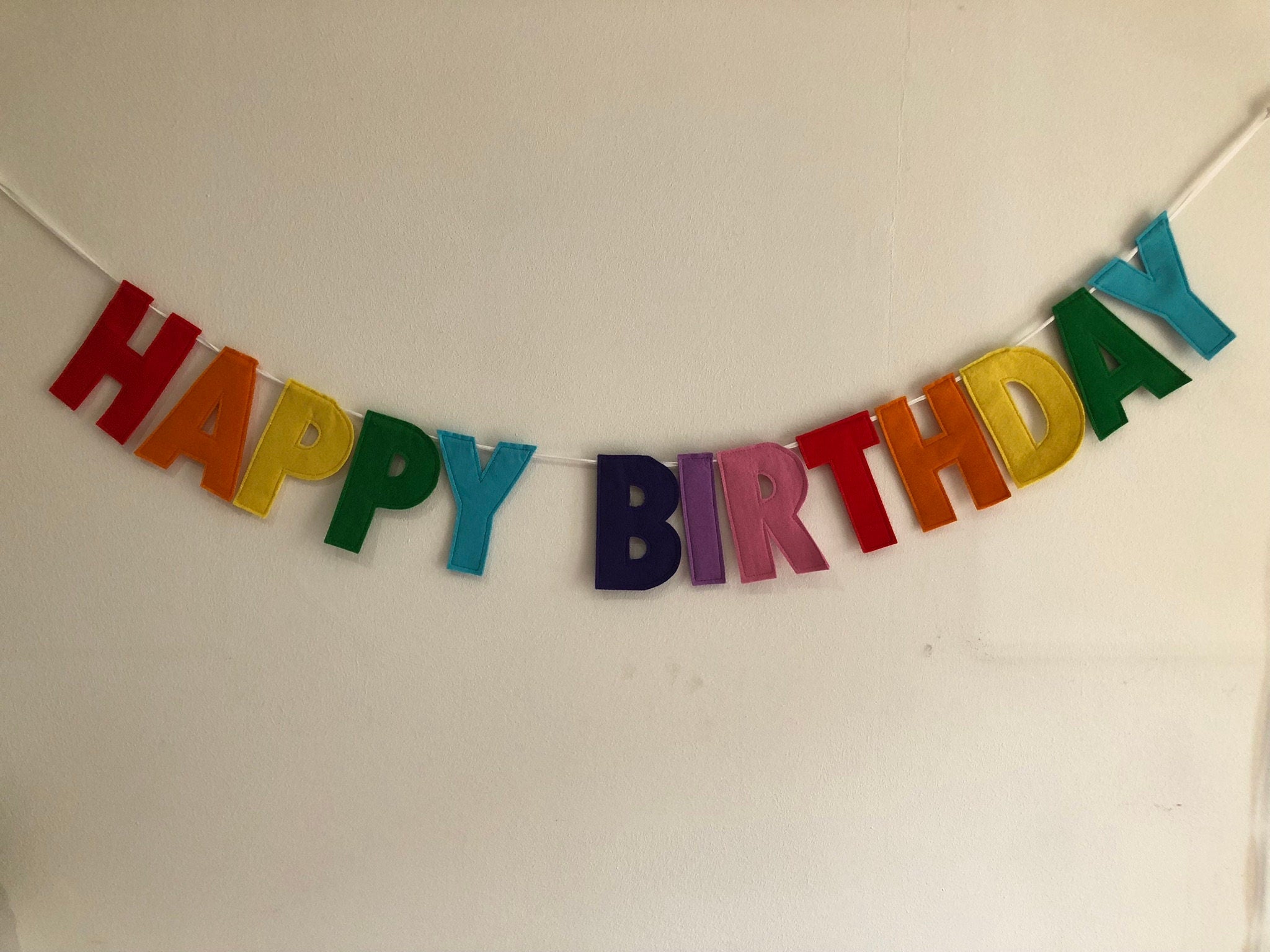 Personalised Happy Birthday Bunting / Felt Celebration Banner / Rainbow Colours Garland