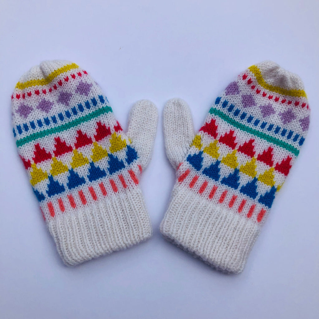 Lambswool Kids Mittens on a String: Geometric Fairisle Knit