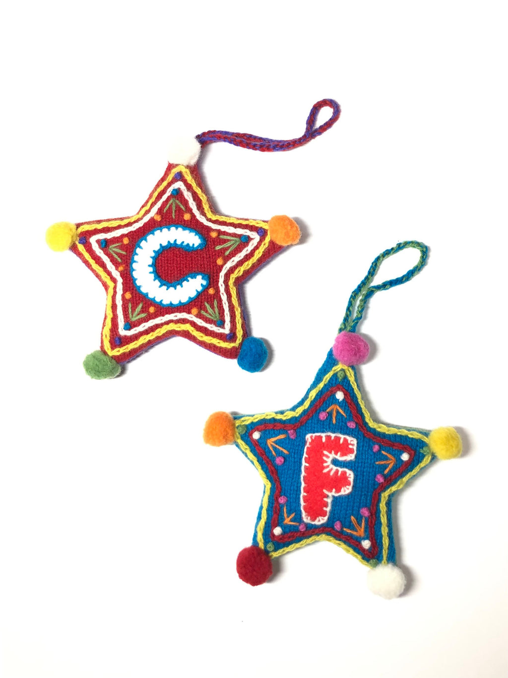 Letter Christmas Decoration / Alphabet Hanging Ornament / Festive Knitted and Embroidered Bauble / Teal base colour
