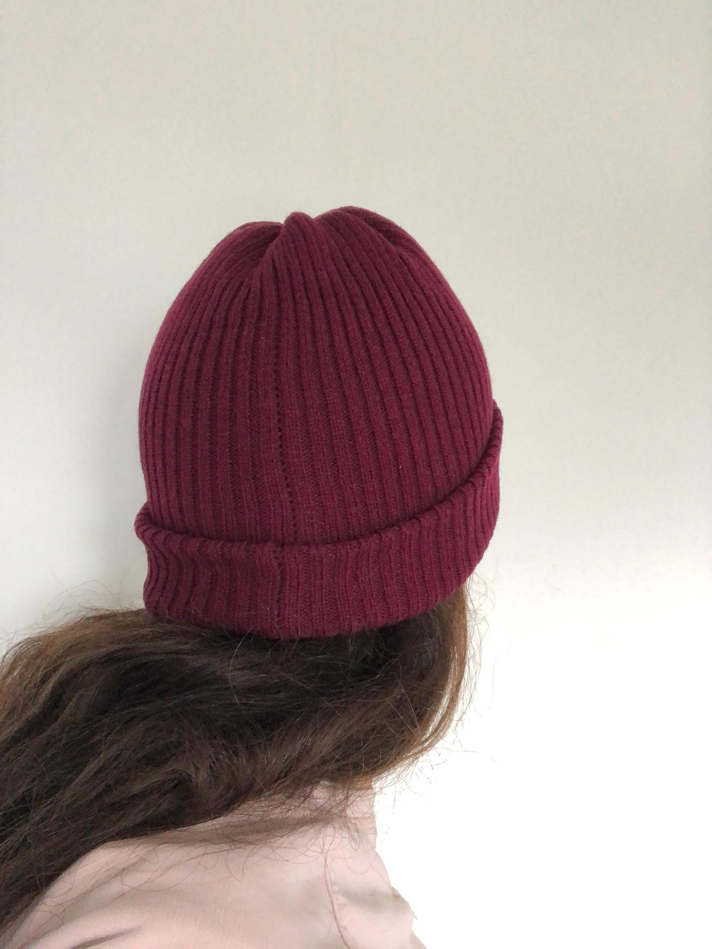 Maroon Knitted Hat / Dark Red Ribbed Soft Beanie for Men or Women / Adult size Extra Warm Double Layered Lambswool Hat