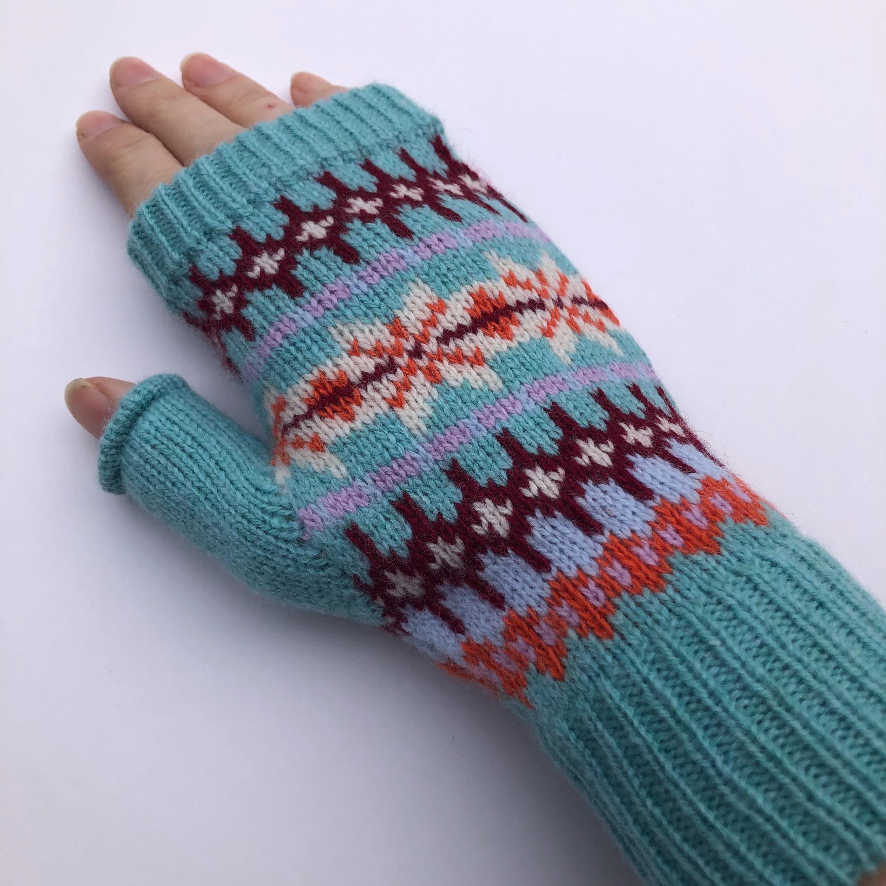 Nordic Fingerless Gloves for Women - Knitted in Soft Lambswool.
