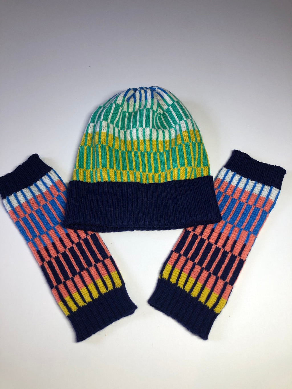 Knitted Beanie Hat / Fairisle Lambswool Bobble Hat - Adult Size