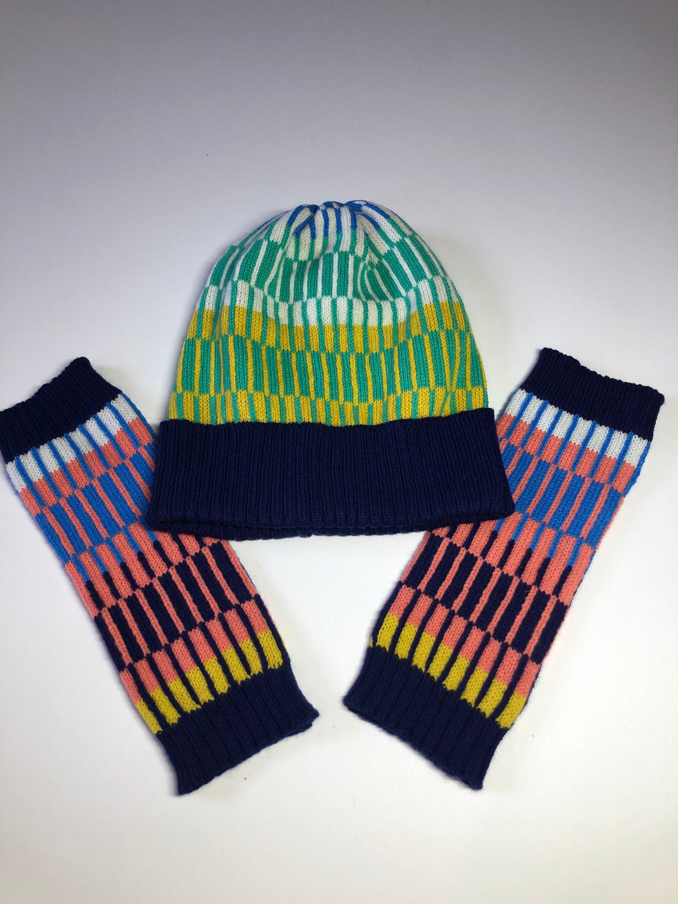 Knitted Beanie Hat / Fairisle Lambswool Bobble Hat - Adult Size