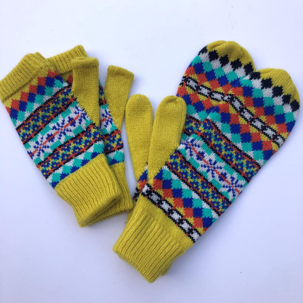 Yellow Mittens for Women - Soft Lambswool Knitted gloves (Available on a string or loose)