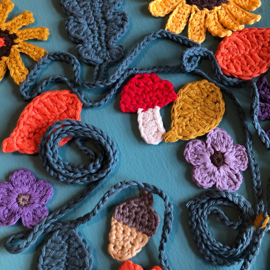 Autumn/Fall Garland of Flowers and Leaves handmade in Crochet