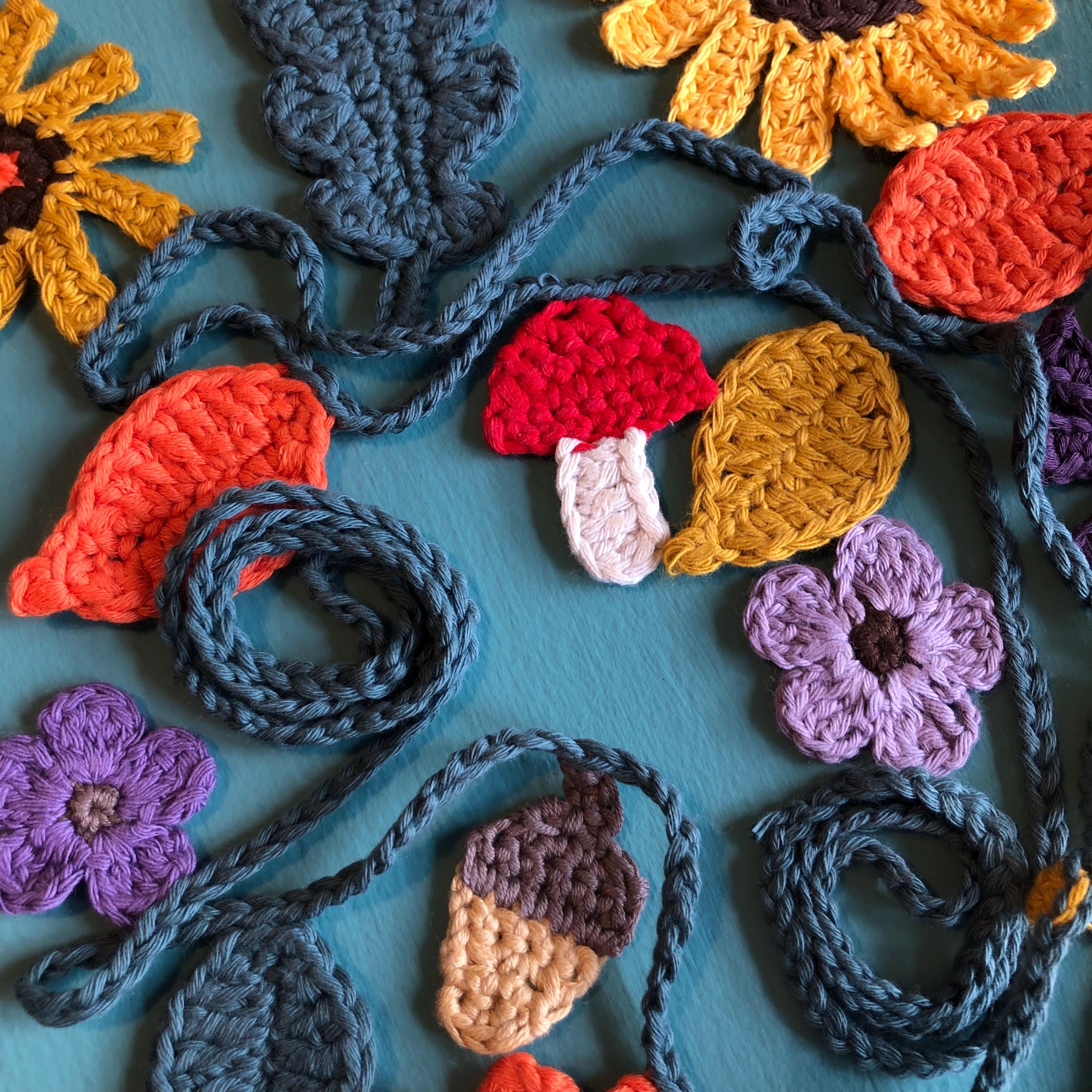 Autumn/Fall Garland of Flowers and Leaves handmade in Crochet