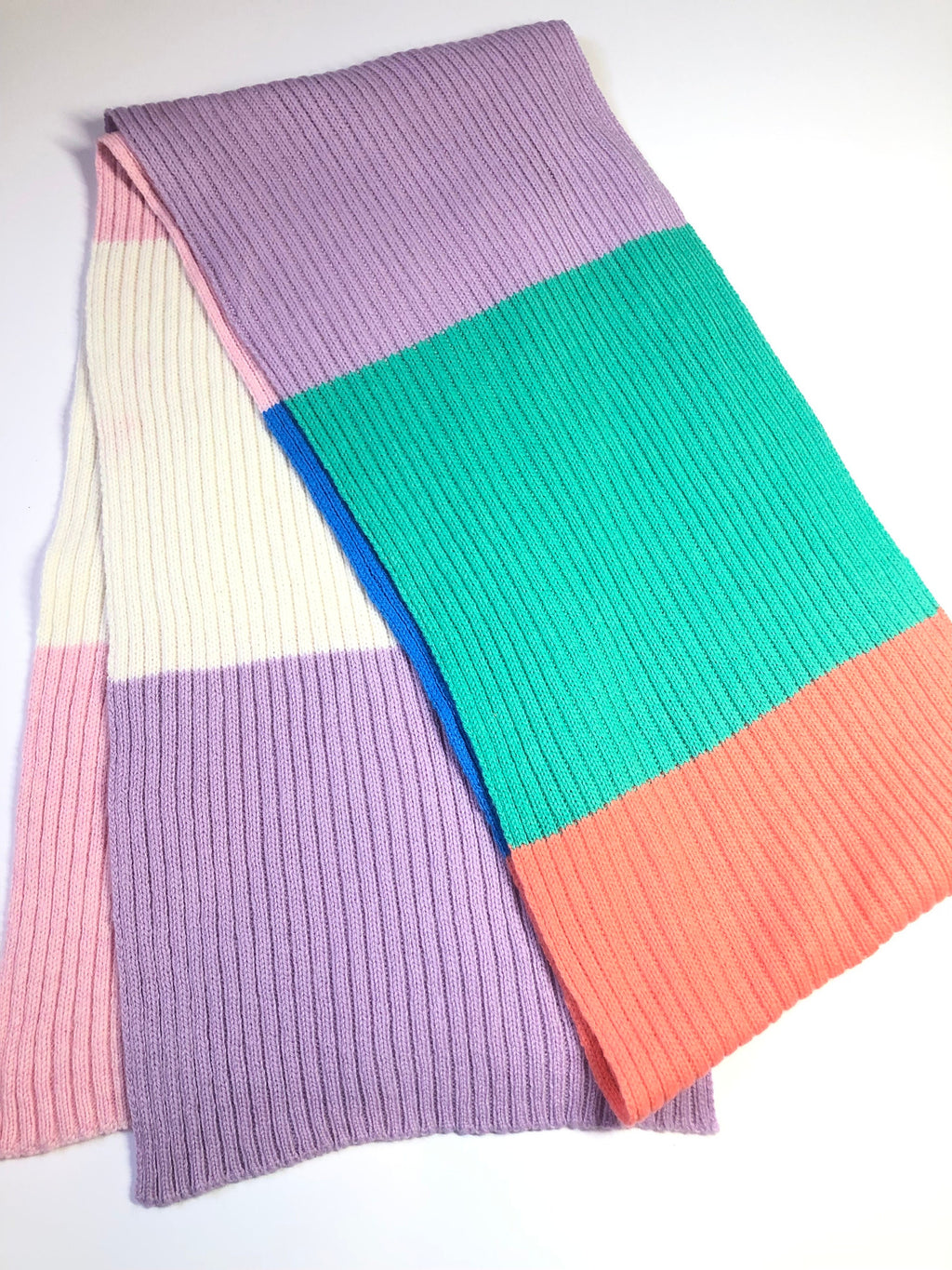Handmade Colourblock Lambswool Scarf: Ribbed Knit Neck Warmer