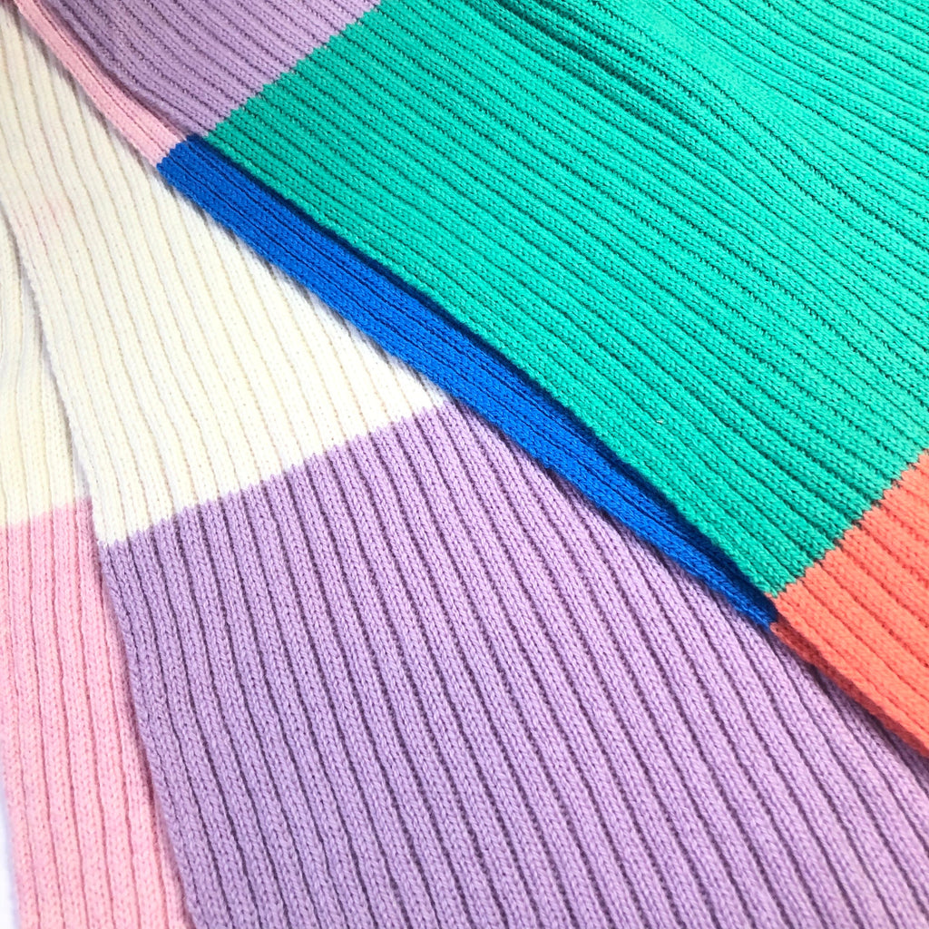 Handmade Colourblock Lambswool Scarf: Ribbed Knit Neck Warmer