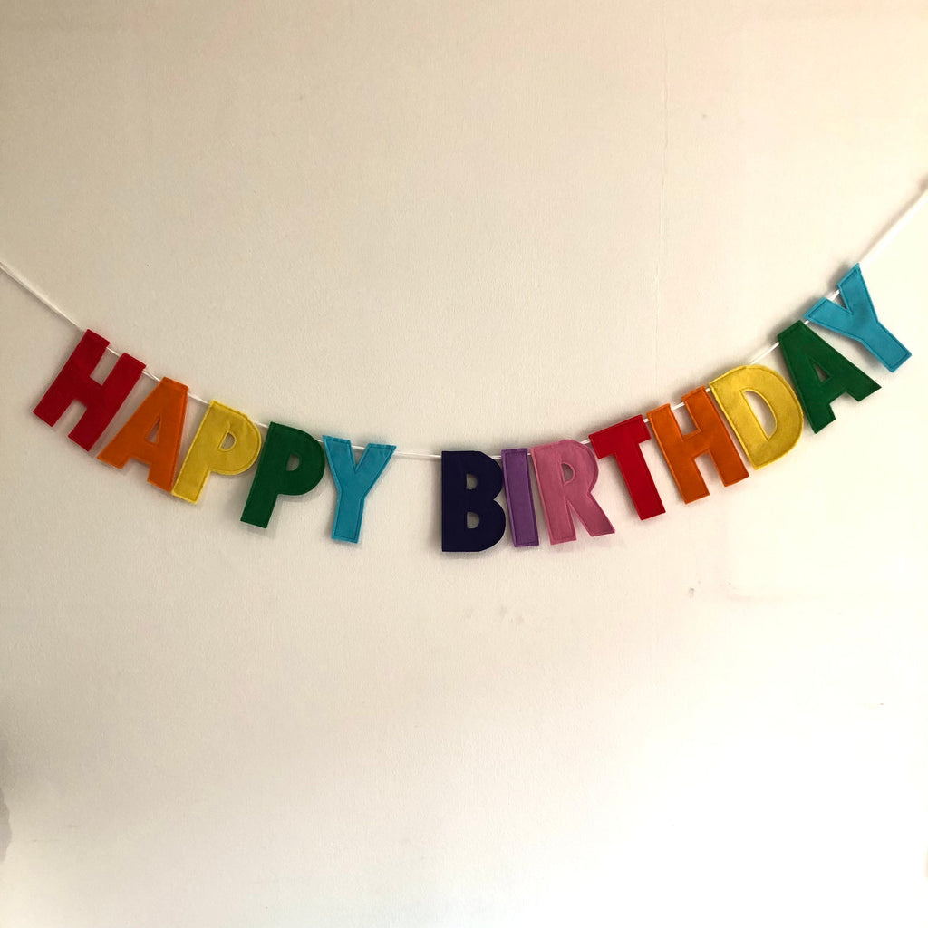 Personalised Happy Birthday Bunting / Felt Celebration Banner / Rainbow Colours Garland