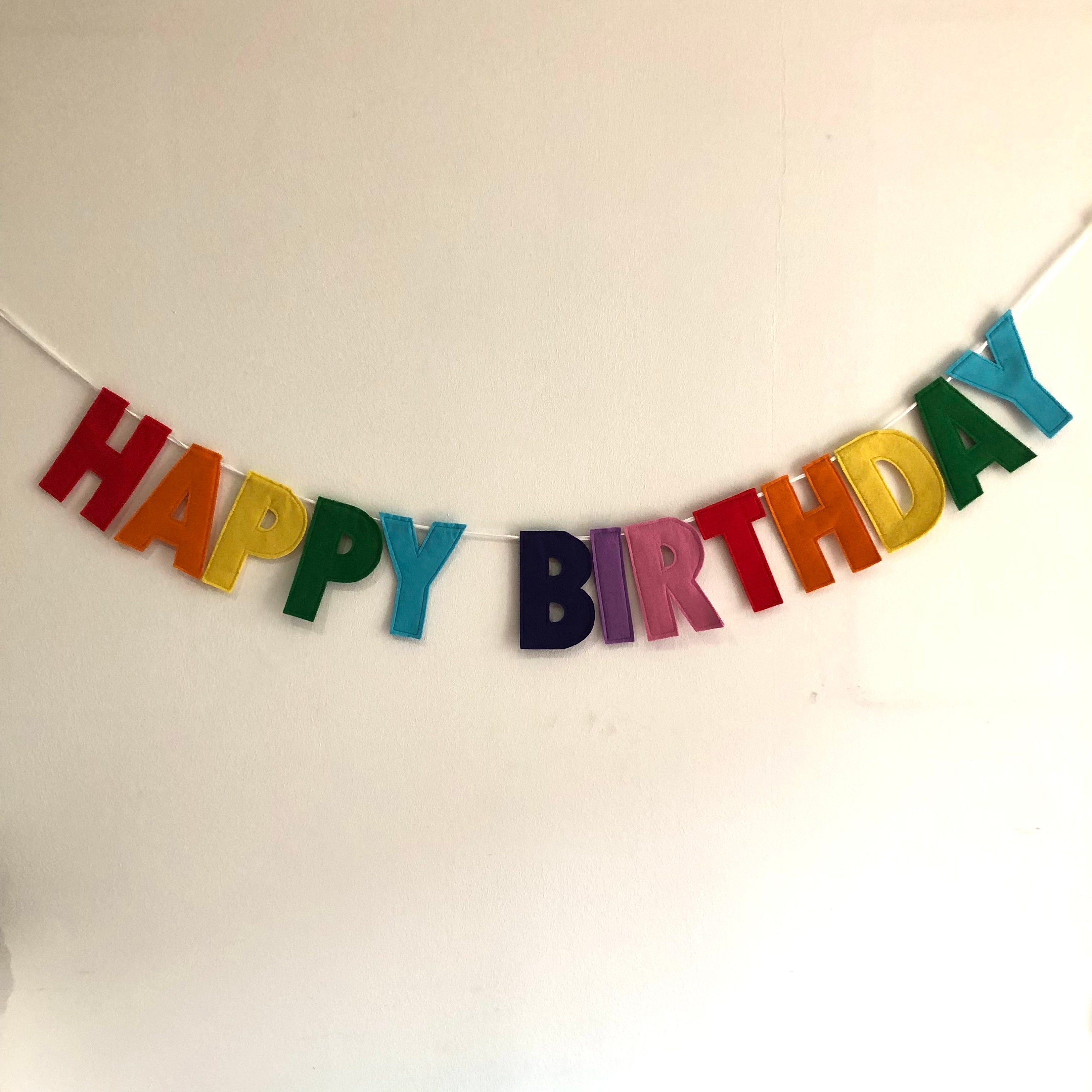 Personalised Happy Birthday Bunting / Felt Celebration Banner / Rainbow Colours Garland