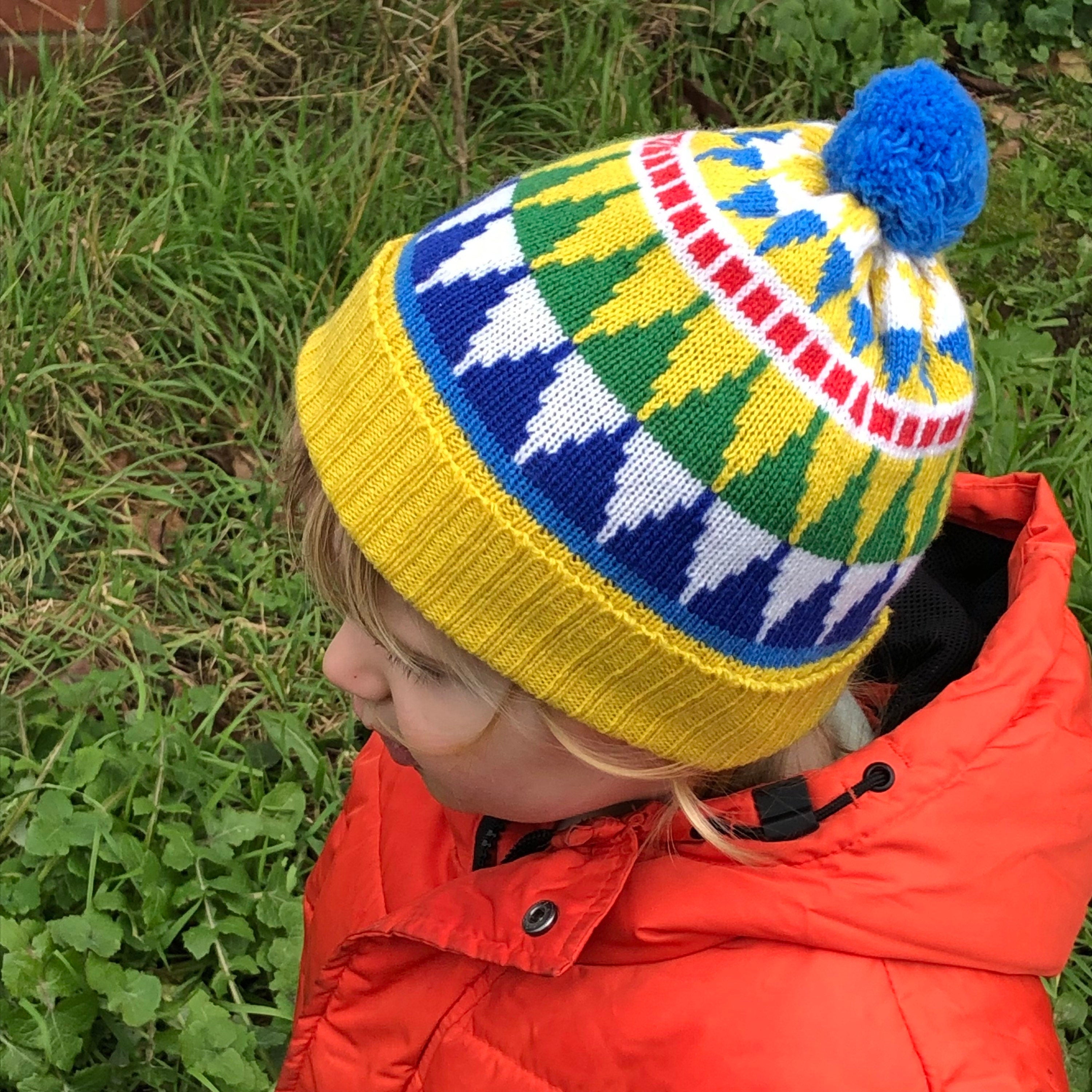 Kids Knitted Bobble Hat / Fairisle Beanie Hat for Children