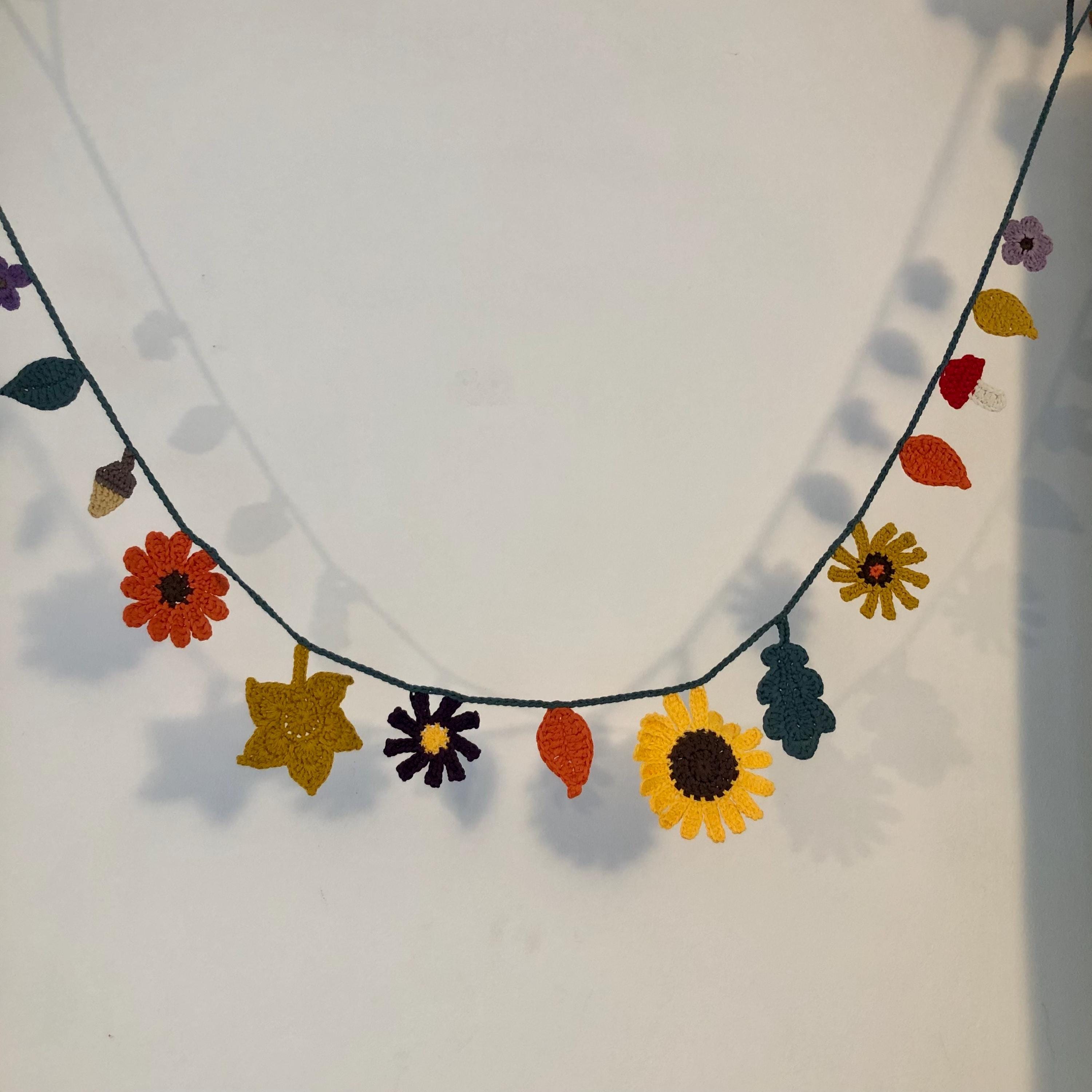 Autumn/Fall Garland of Flowers and Leaves handmade in Crochet