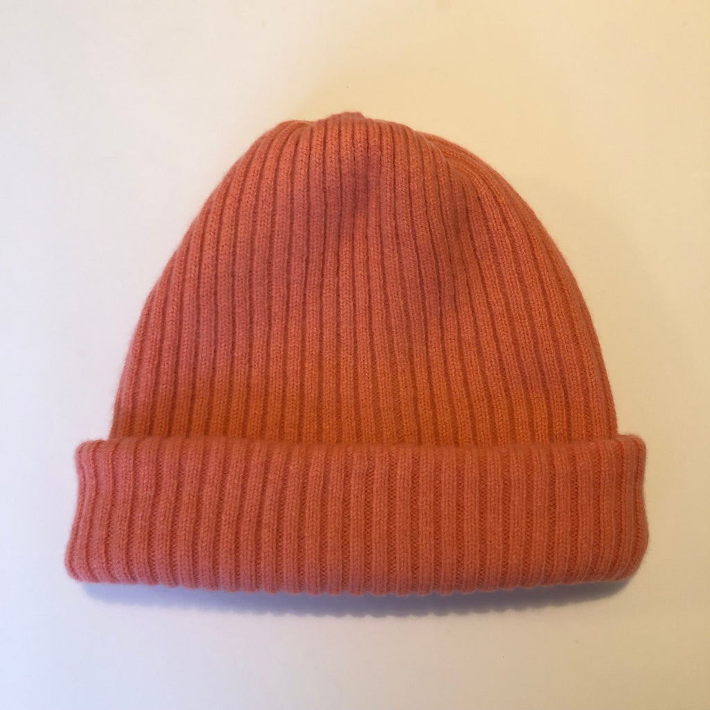 Orange/Pink Beanie Hat Knitted in Lambswool - For Men/Women