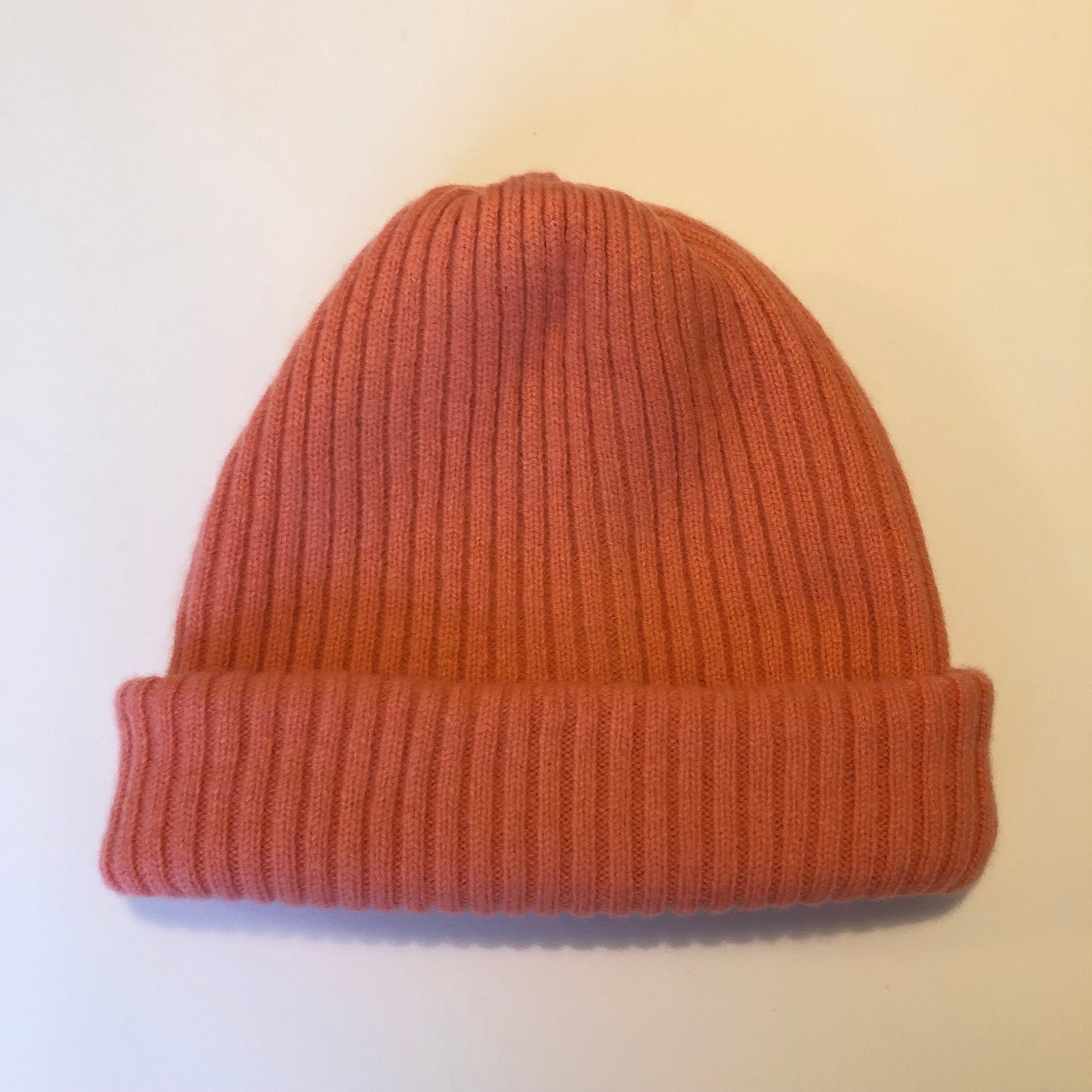 Orange/Pink Beanie Hat Knitted in Lambswool - For Men/Women
