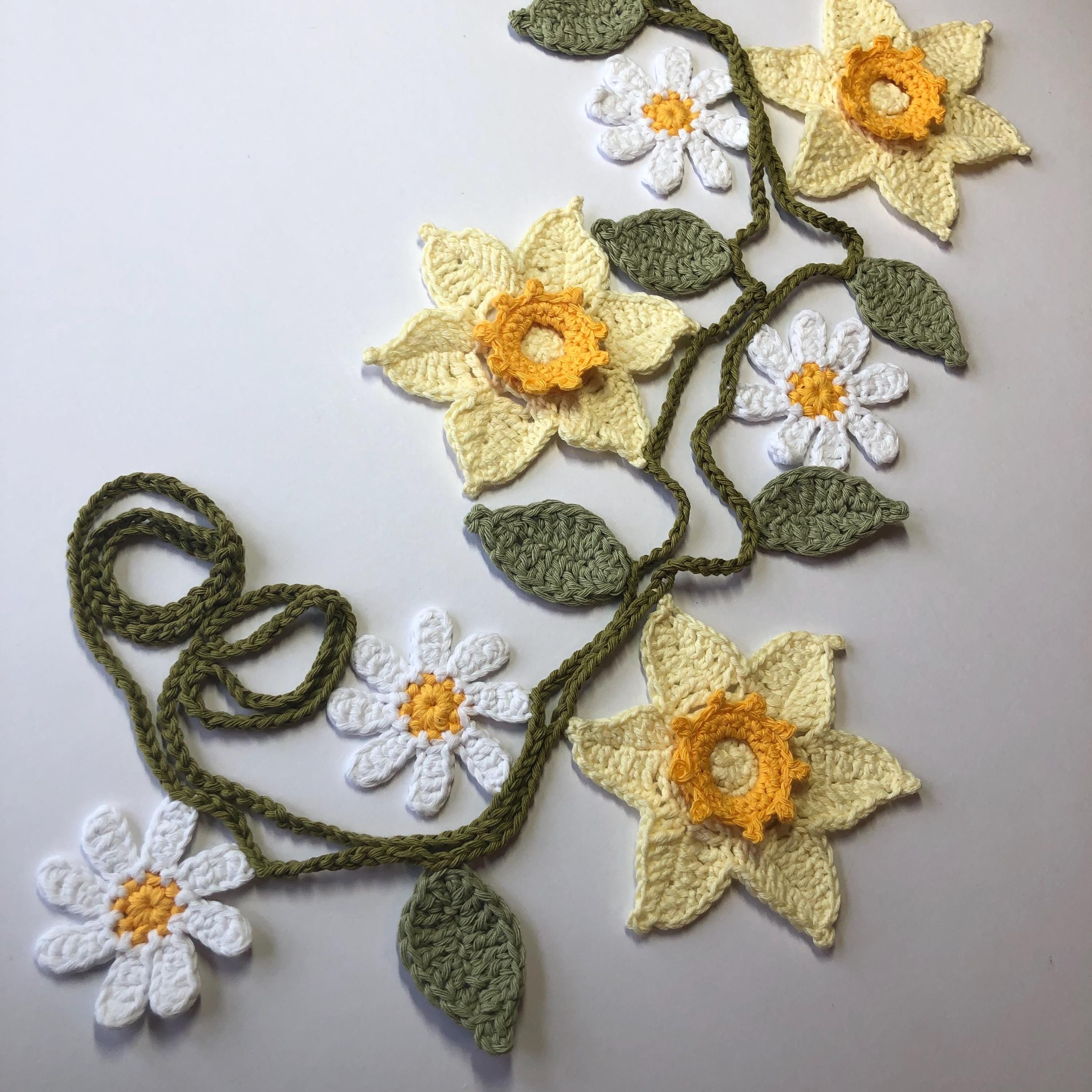 Easter Flowers Garland - Crochet Cotton Spring Wall Decoration